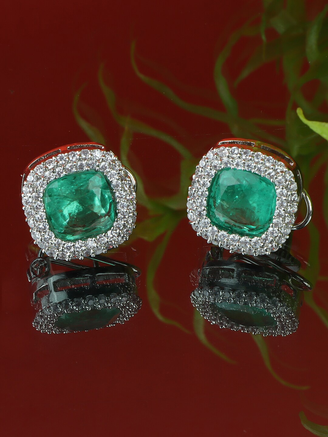 

AURAA TRENDS Rhodium Plated Contemporary Studs Earrings, Green