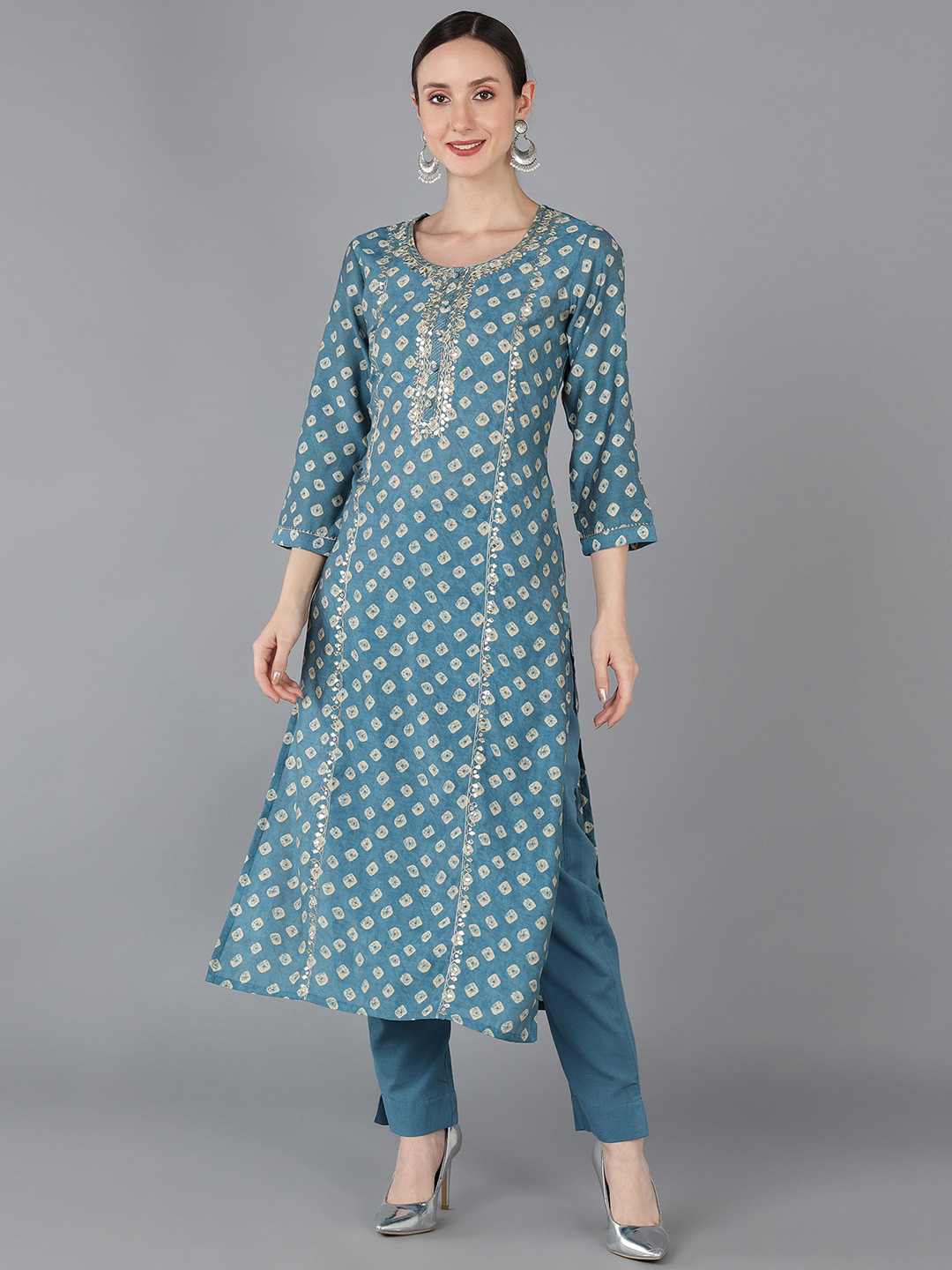 

AHIKA Printed Ethnic Motifs Mukaish Kurta, Blue