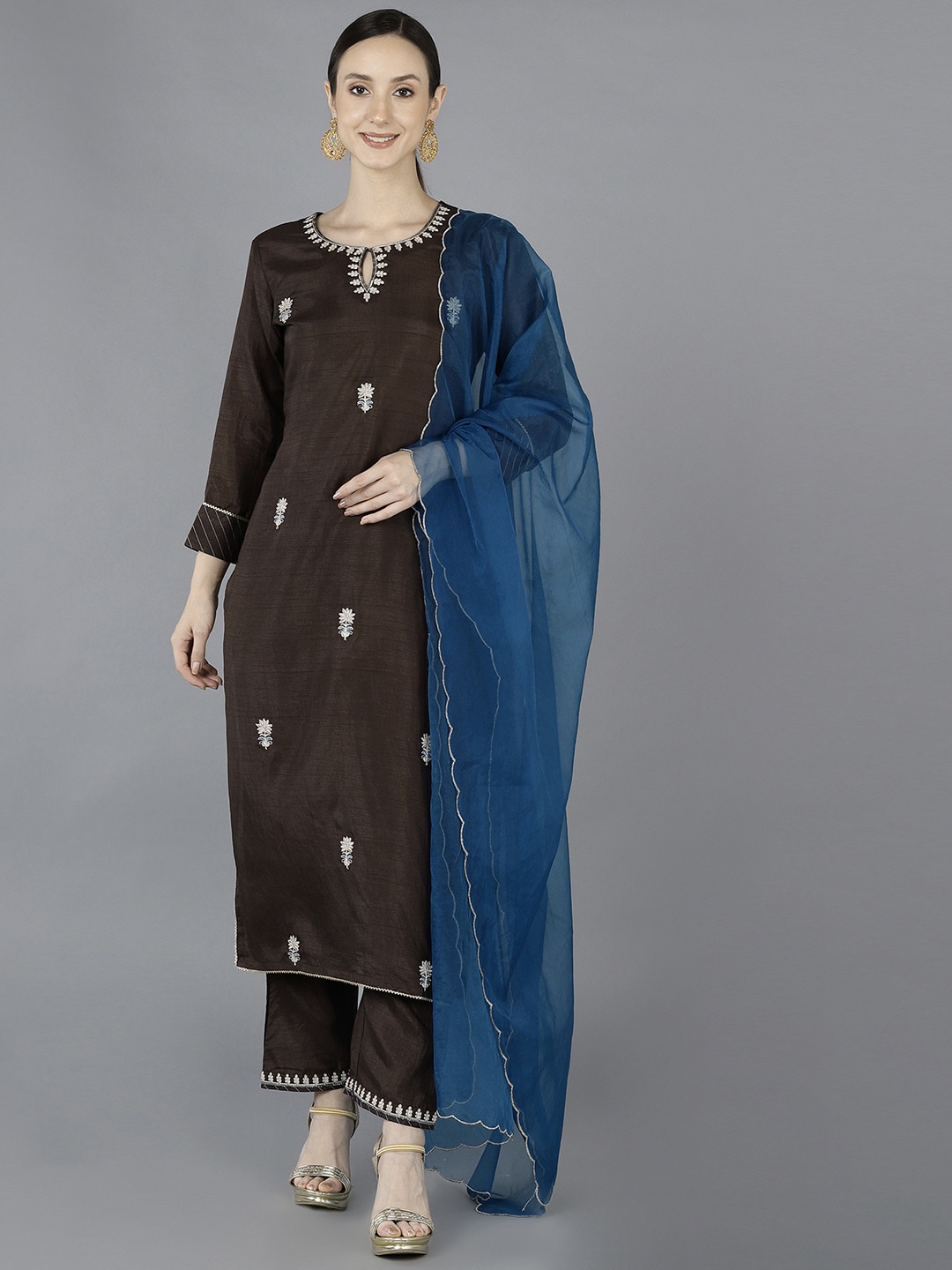 

AHIKA Women Ethnic Motifs Embroidered Kurta with Trousers & Dupatta, Brown