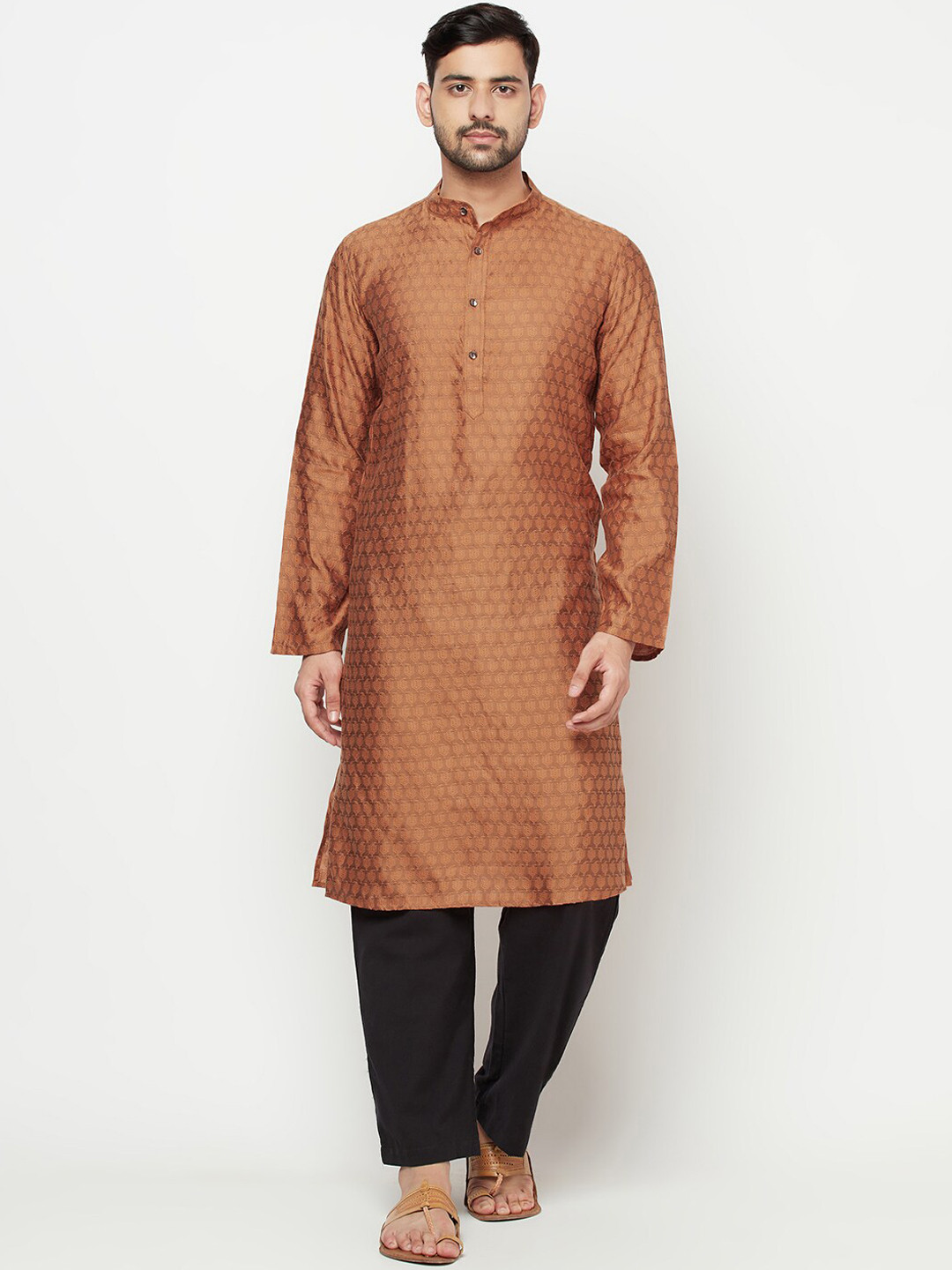 

Fabindia Ethnic Motifs Thread Work Silk Kurta, Brown