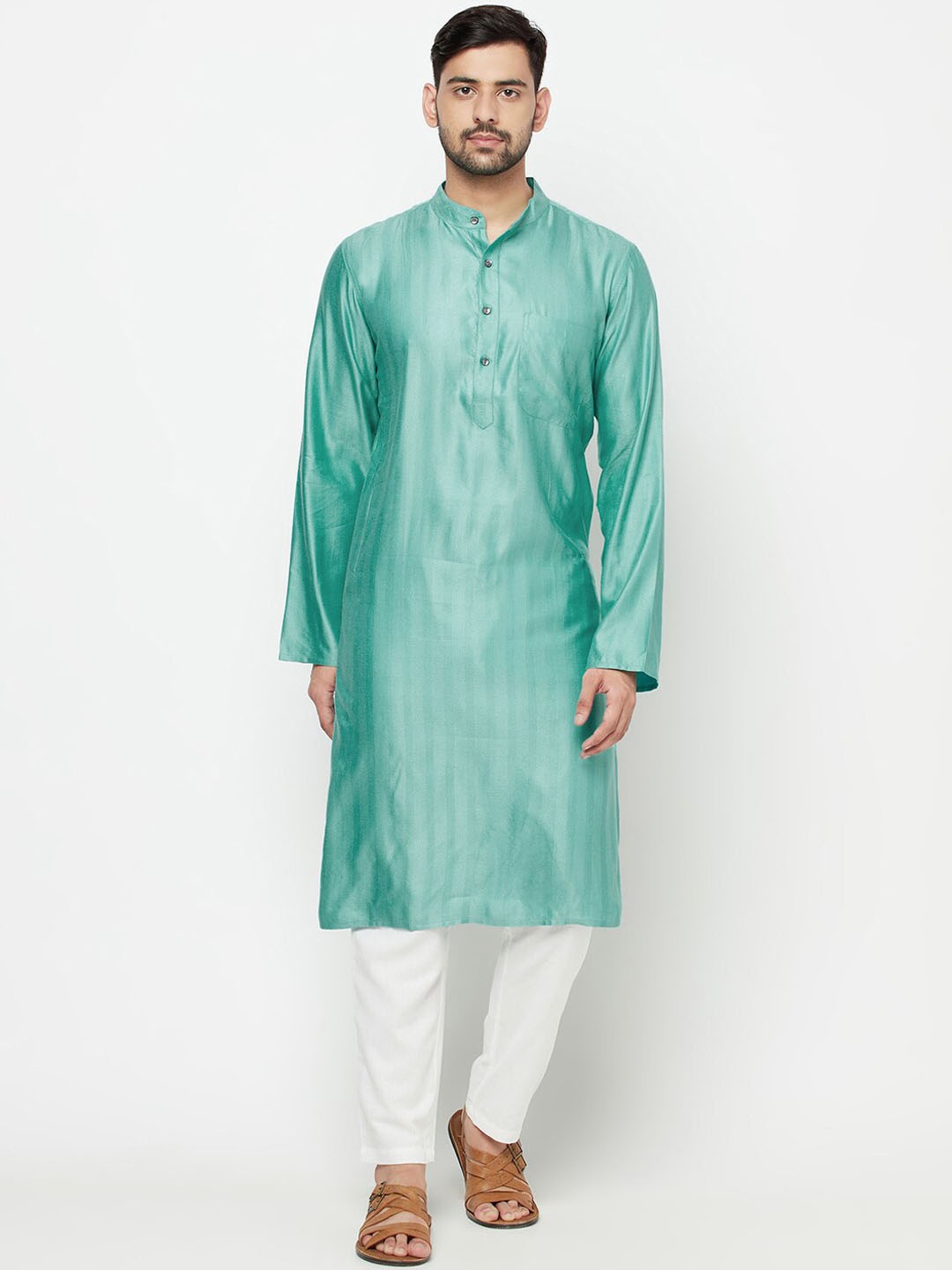 

Fabindia Men Striped Kurta, Green