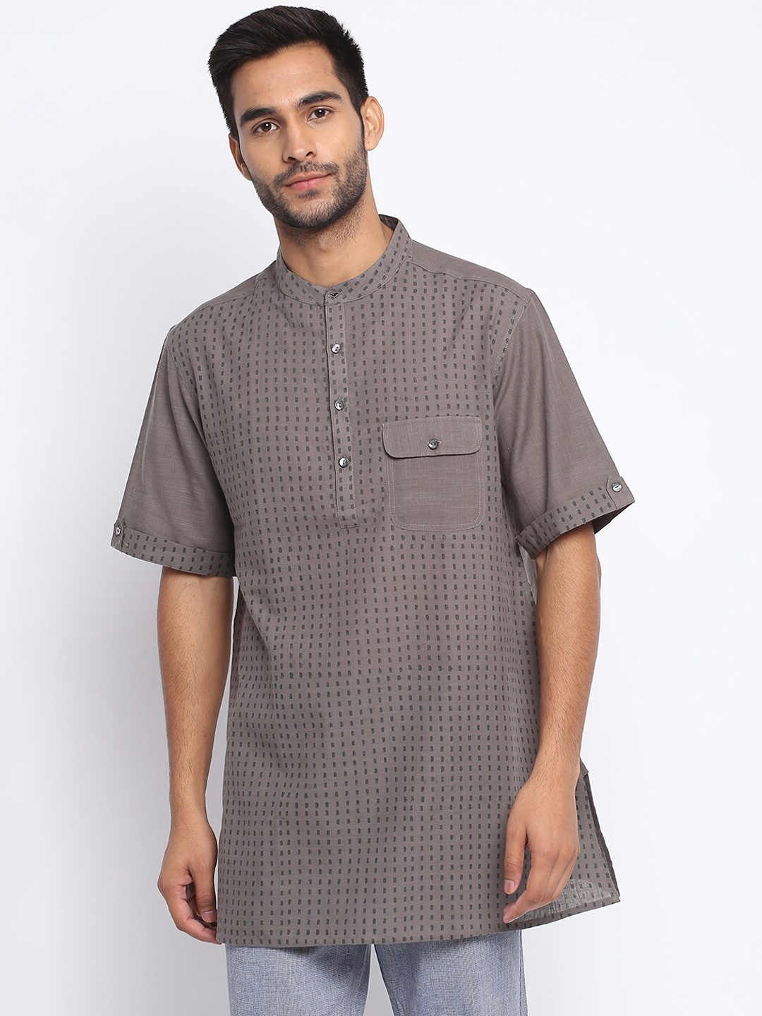 

Fabindia Men Thread Work Kurta, Grey