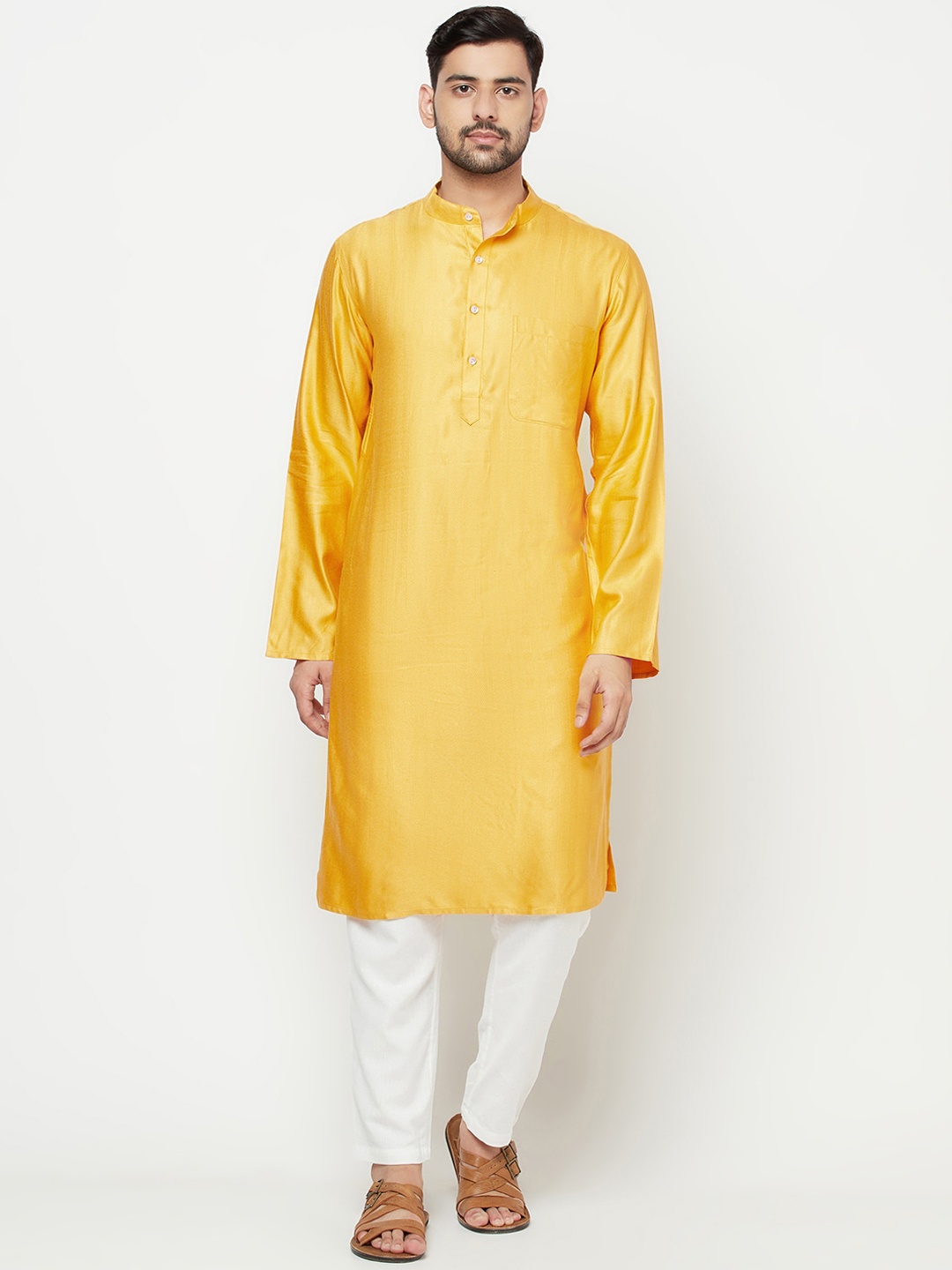 

Fabindia Mandarin Collar Long Sleeve Kurta, Yellow