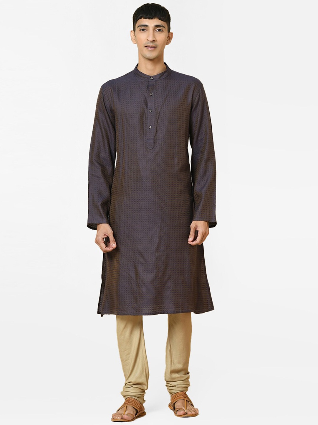 

Fabindia Men Mandarin Collar Kurta, Blue