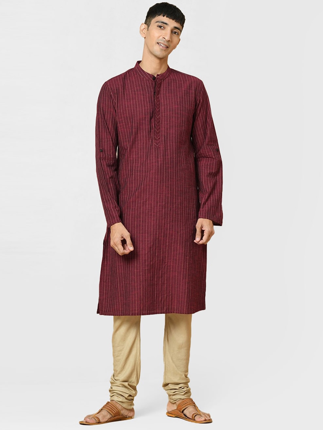 

Fabindia Men Striped Cotton Kurta, Maroon