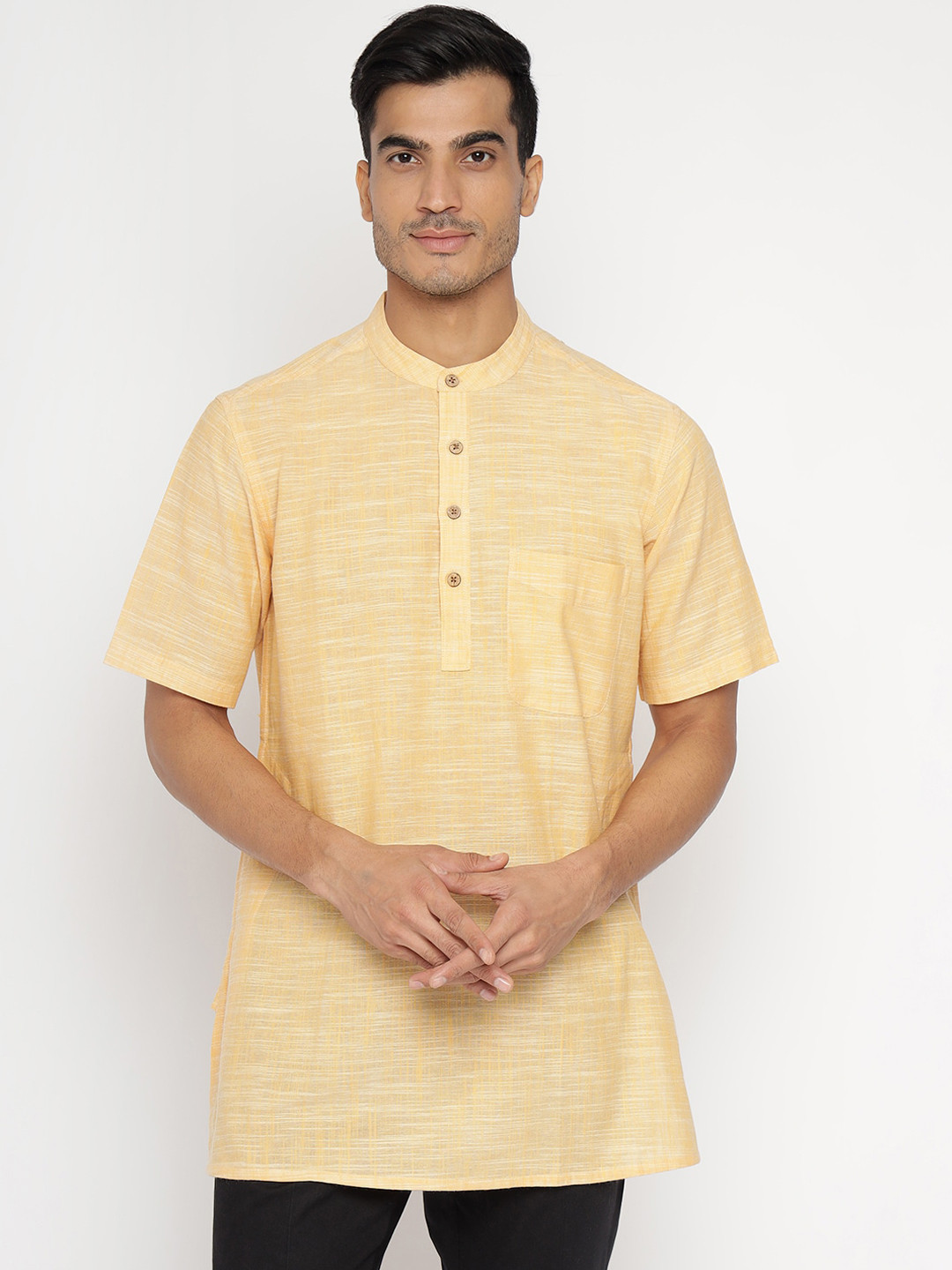 

Fabindia Mandarin Collar Cotton Kurta, Yellow