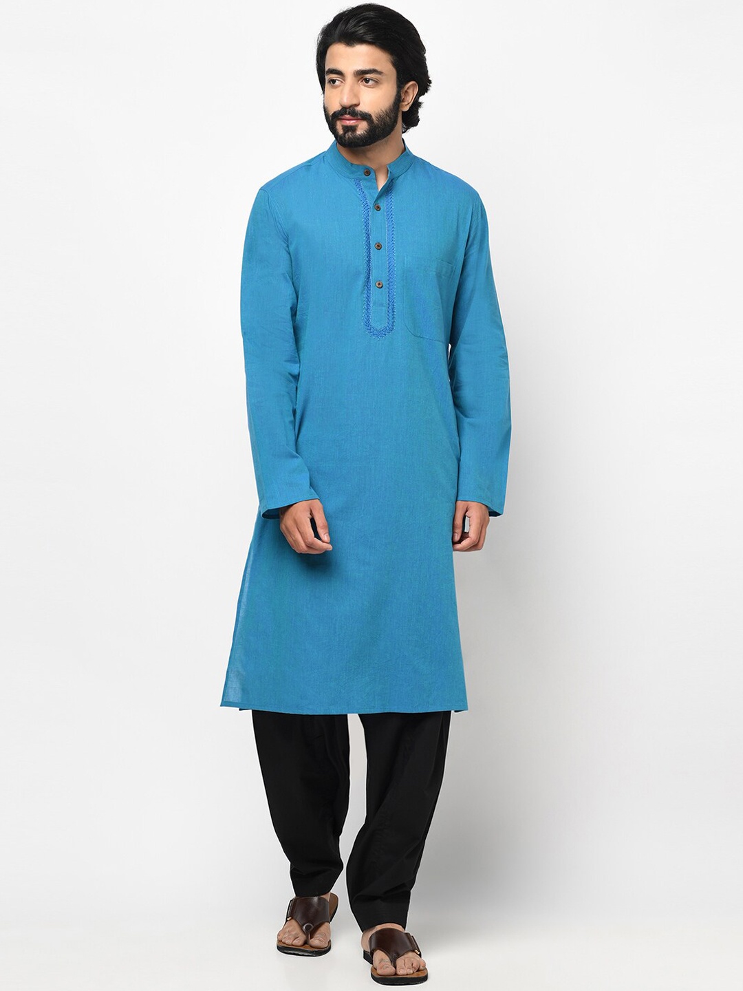 

Fabindia Mandarin Collar Cotton Kurta, Blue