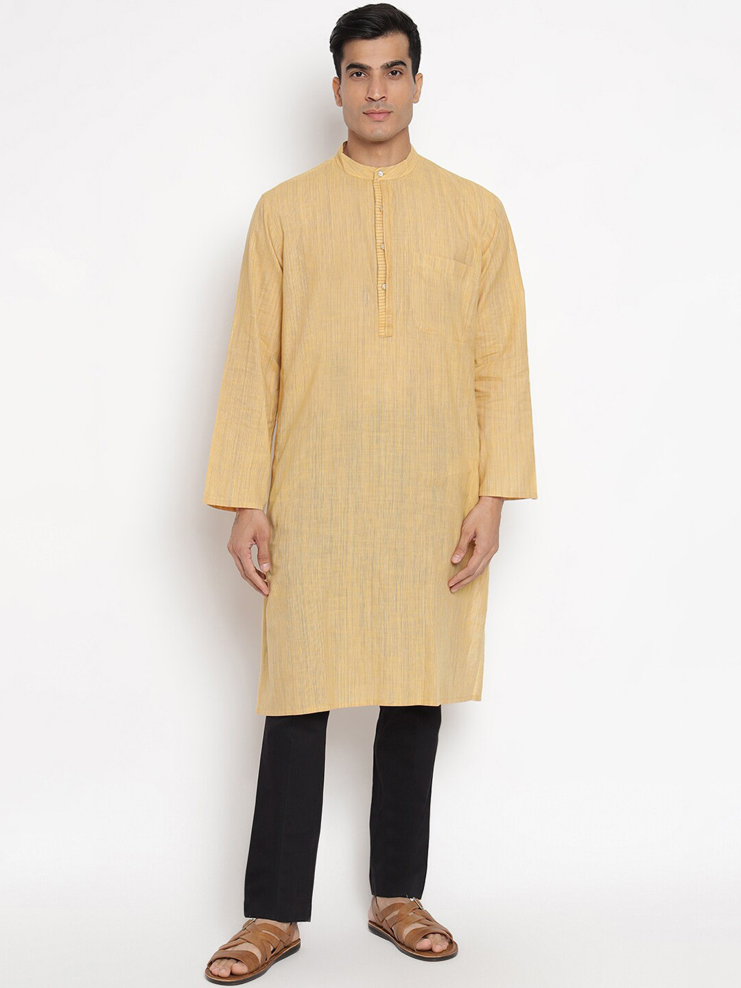 

Fabindia Men Striped Cotton Kurta, Yellow