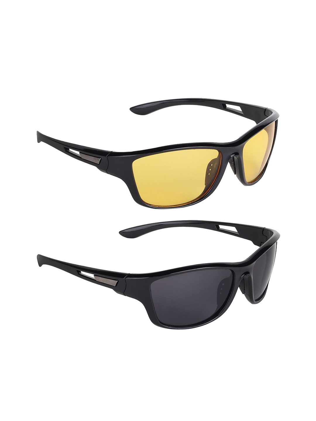 

GARTH Unisex Pack Of 2 Sports Sunglasses With UV Protected Lens NEW SPRTS_YLW-BLK_GRT, Black
