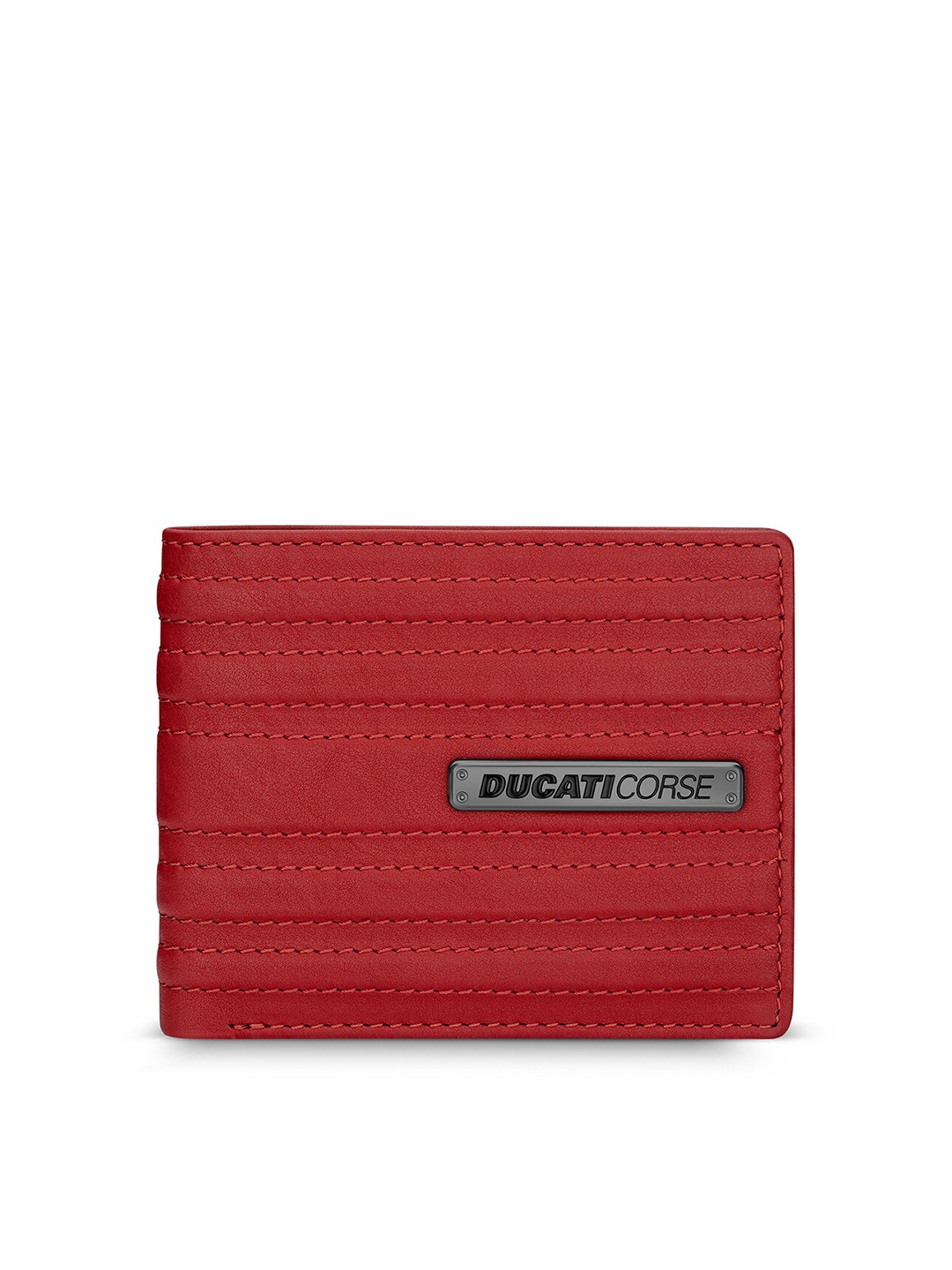 

DUCATI CORSE Men Striped Leather Two Fold Wallet, Red