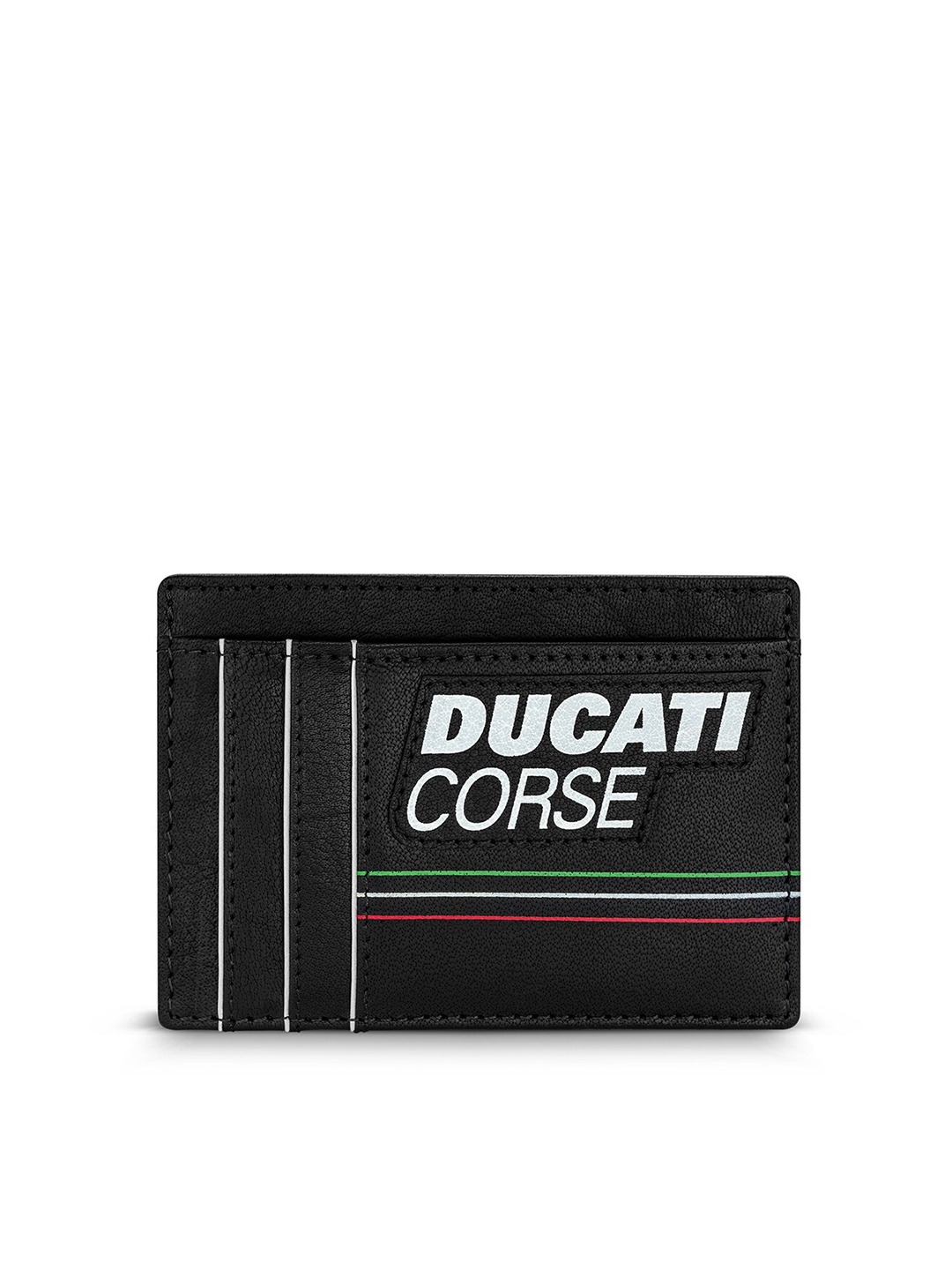 

DUCATI CORSE Men Typography Printed Leather Card Holder, Black