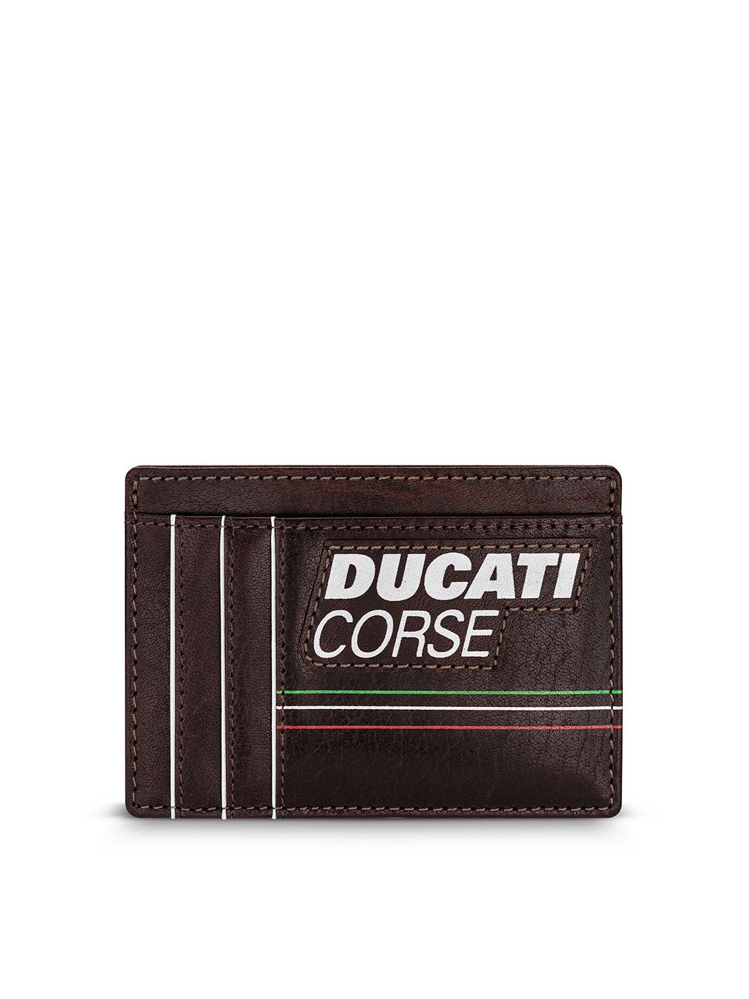 

DUCATI CORSE Men Typography Leather Card Holder, Tan