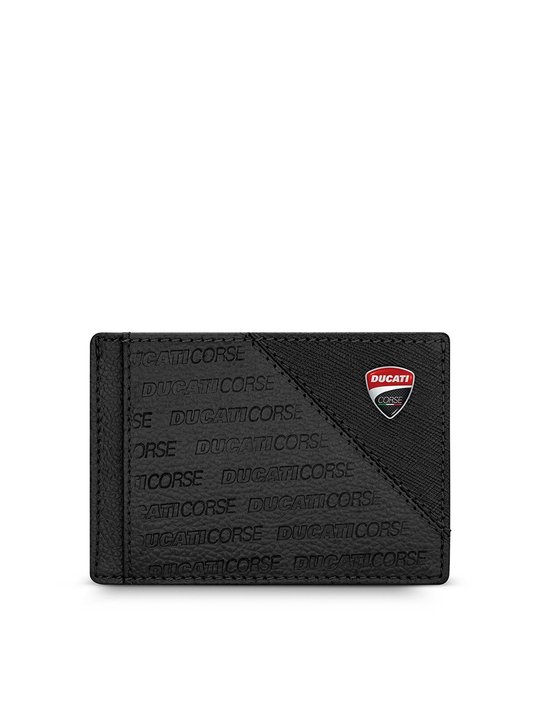 

DUCATI CORSE Men Typography Textured Leather Card Holder, Black