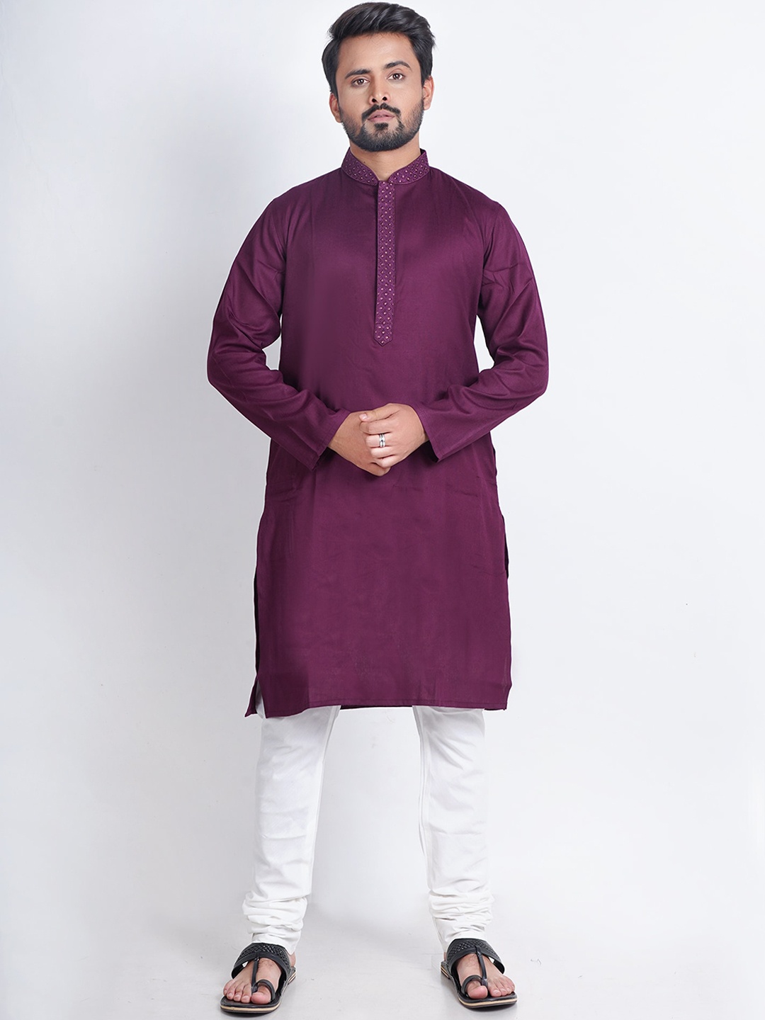 

HERE&NOW Men Mandarin Collar Kurta, Purple