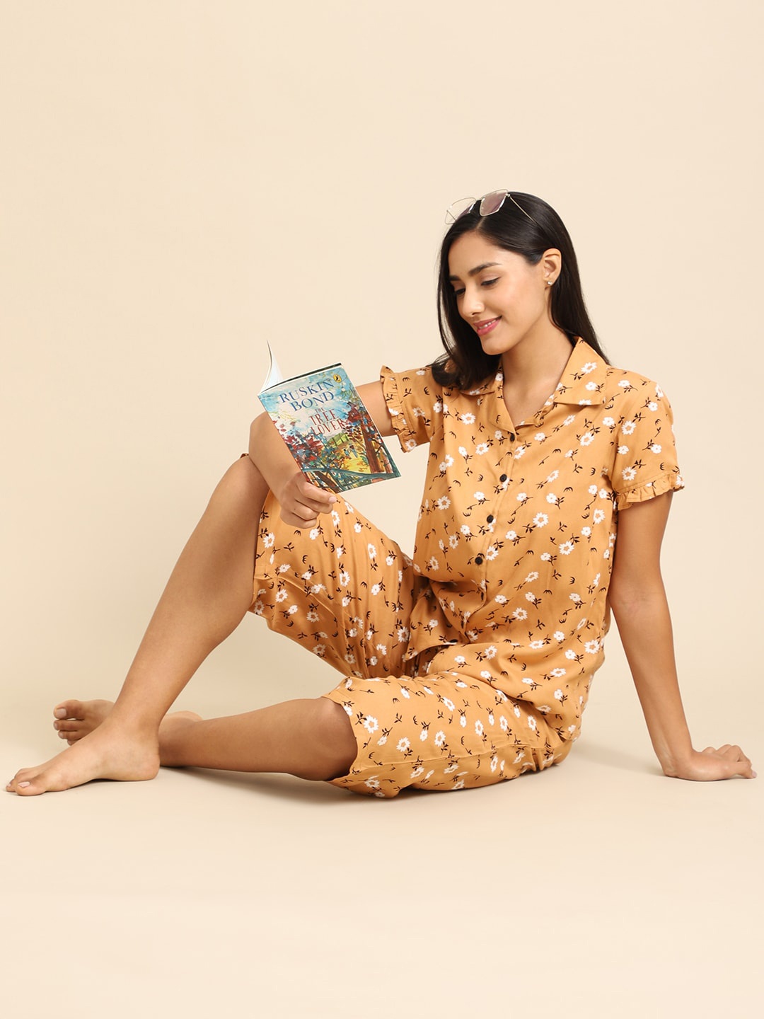 

ETC Women Printed Night suit, Camel brown