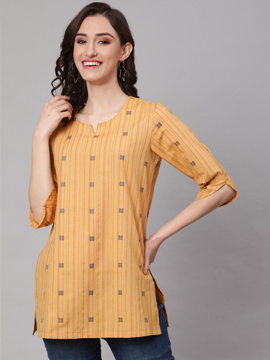 

AKIMIA Pure Cotton Straight Kurti, Mustard