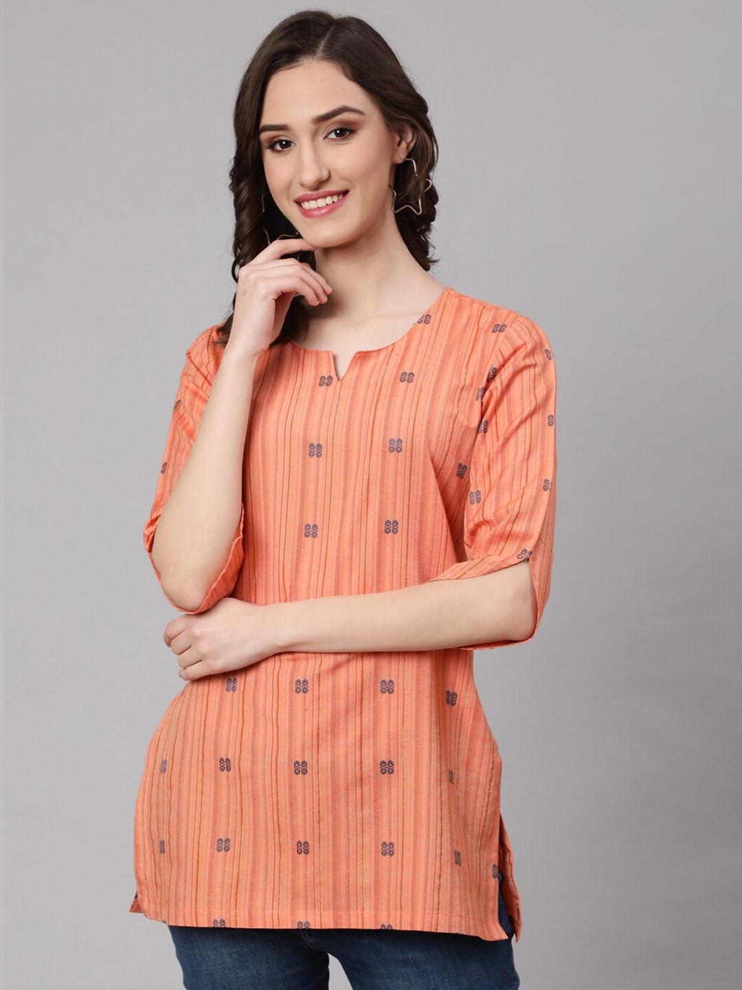 

AKIMIA Pure Cotton Straight Kurti, Orange