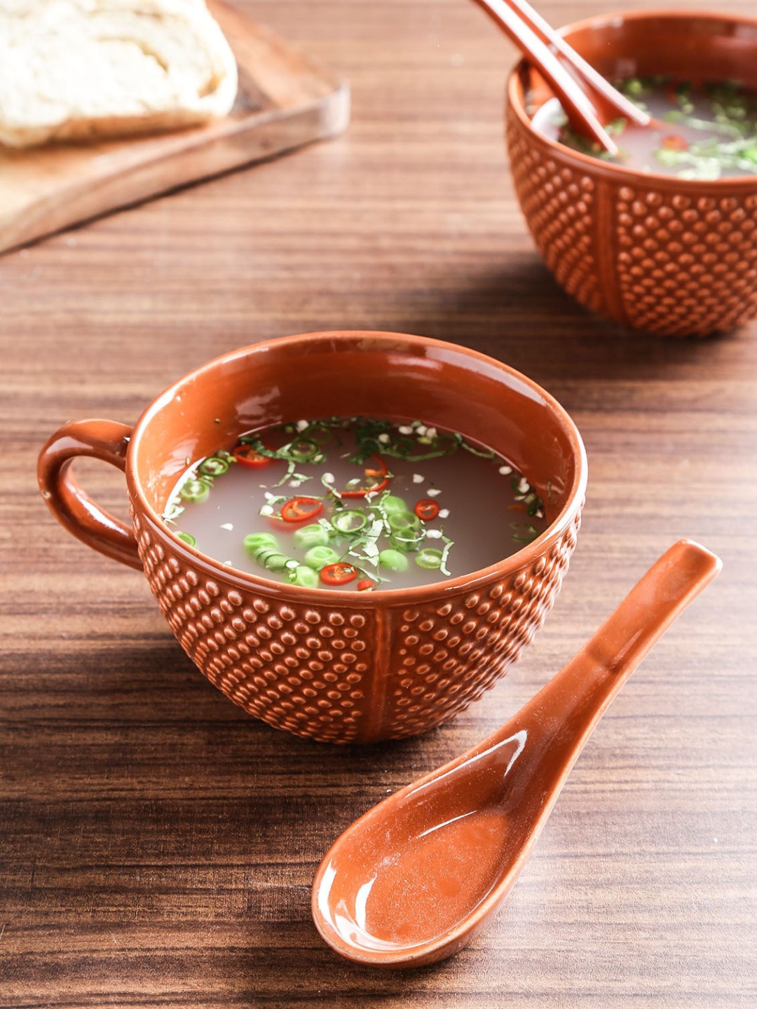 

Unravel India Set Of 6 Maroon Textured Ceramic Soup Set