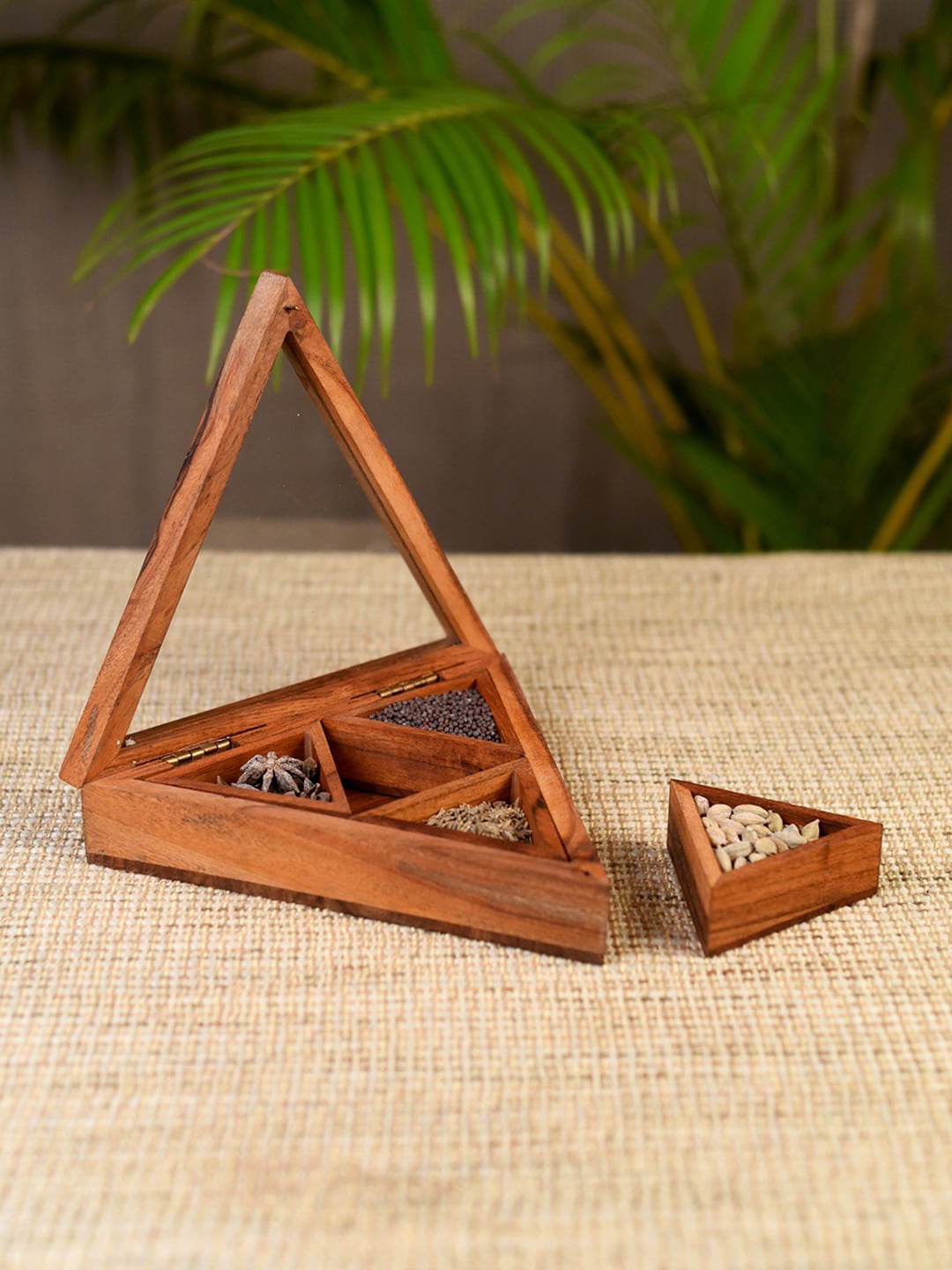 

Unravel India Brown Sheesham Wood Triangular Masala Box