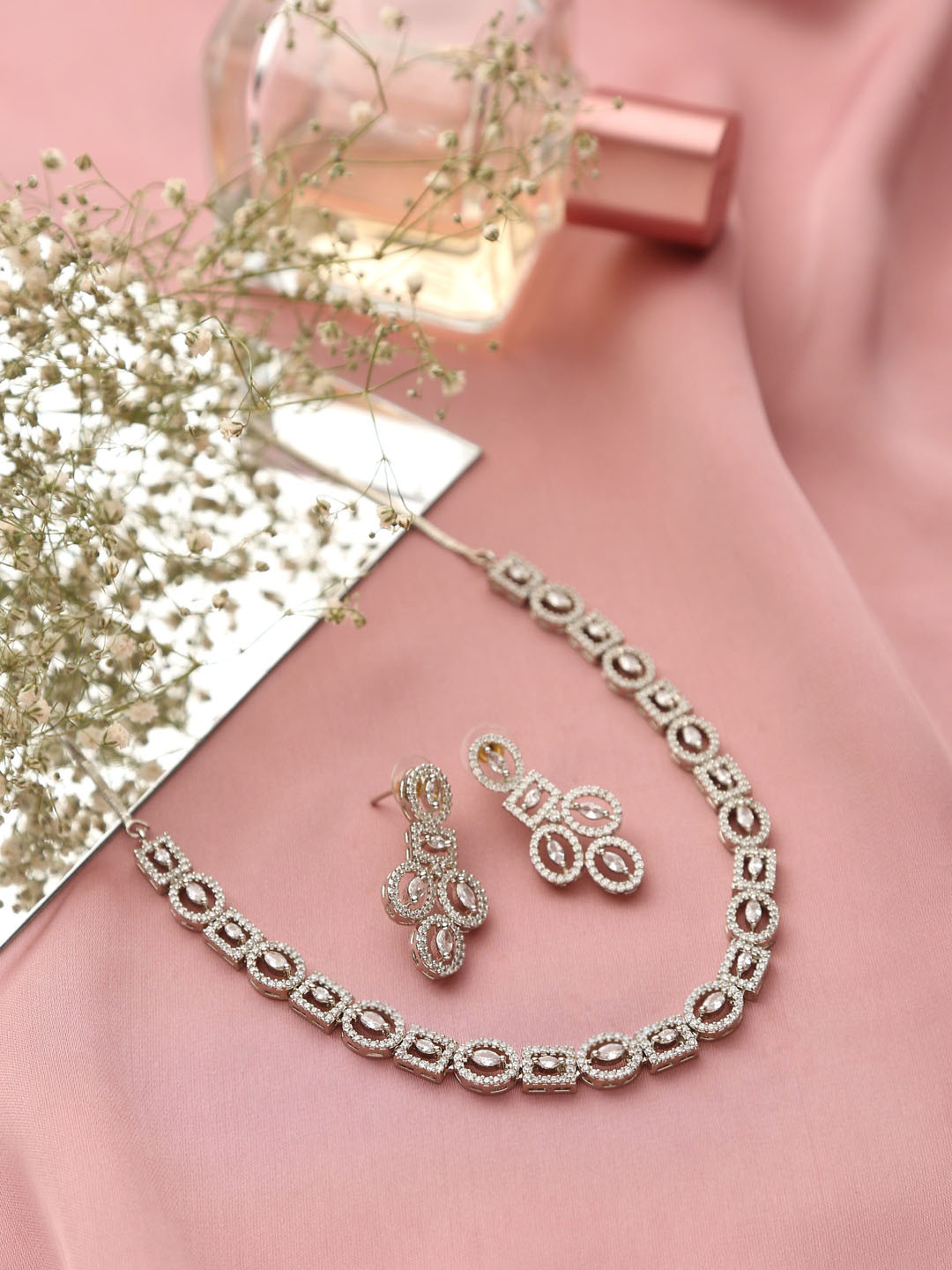 

Klissaa Rhodium-Plated AD-Studded Jewellery Set, Silver
