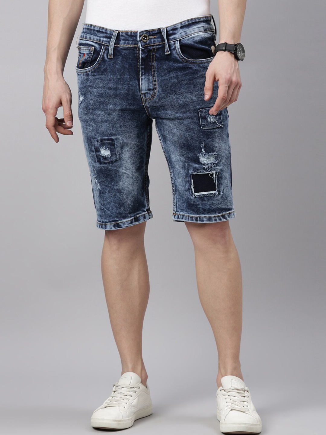 

CINOCCI Men Washed Slim Fit Denim Shorts, Blue