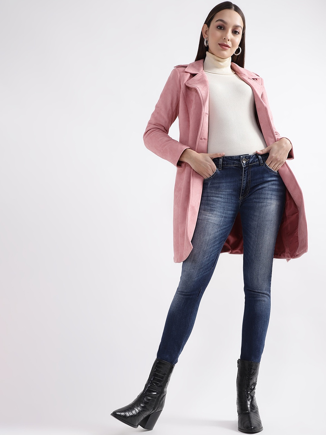 

ROOTED Women Longline Trench Coat, Pink
