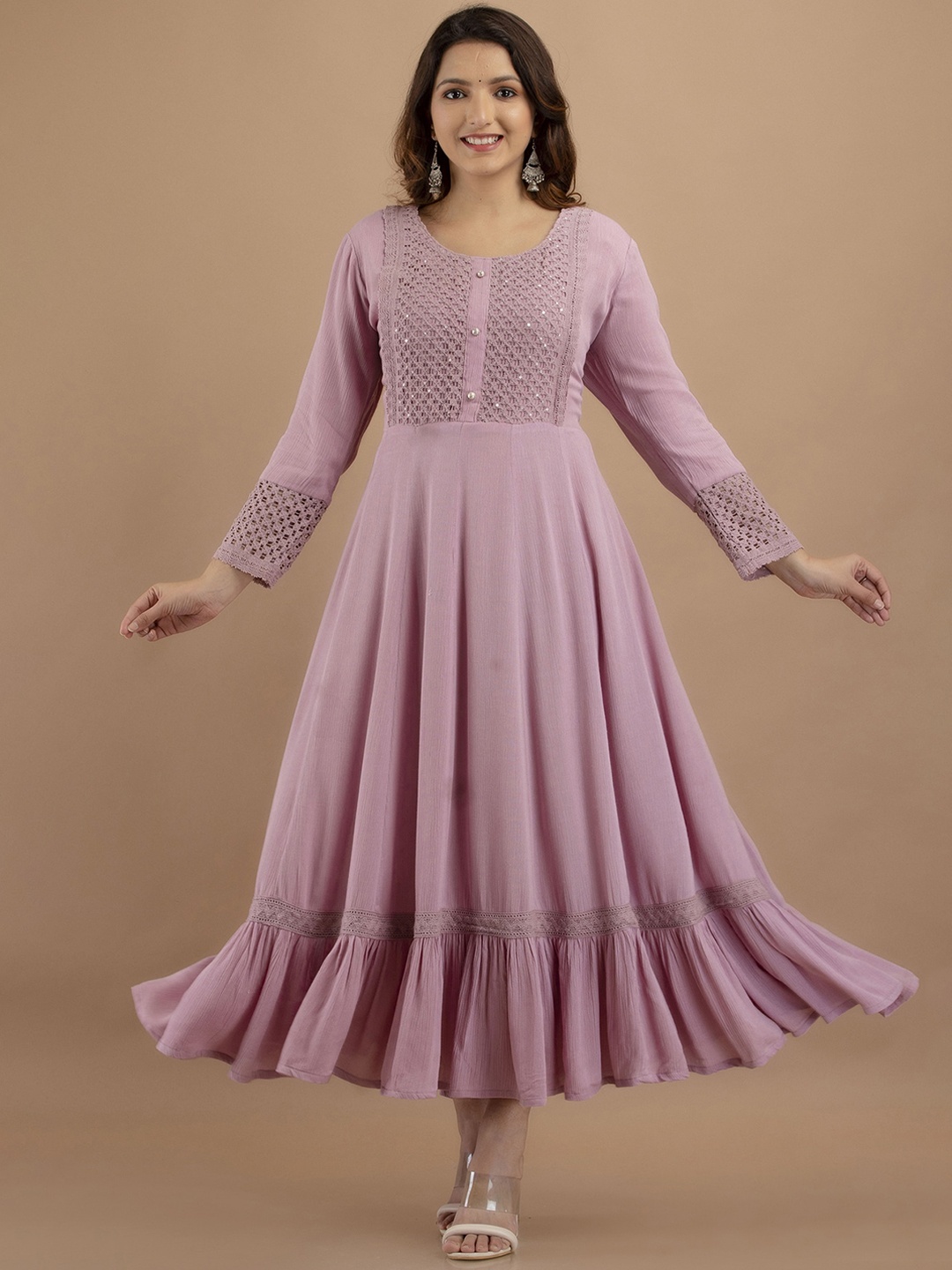 

PREKSHA Yoke Design Flared Sleeves Anarkali Kurta, Purple