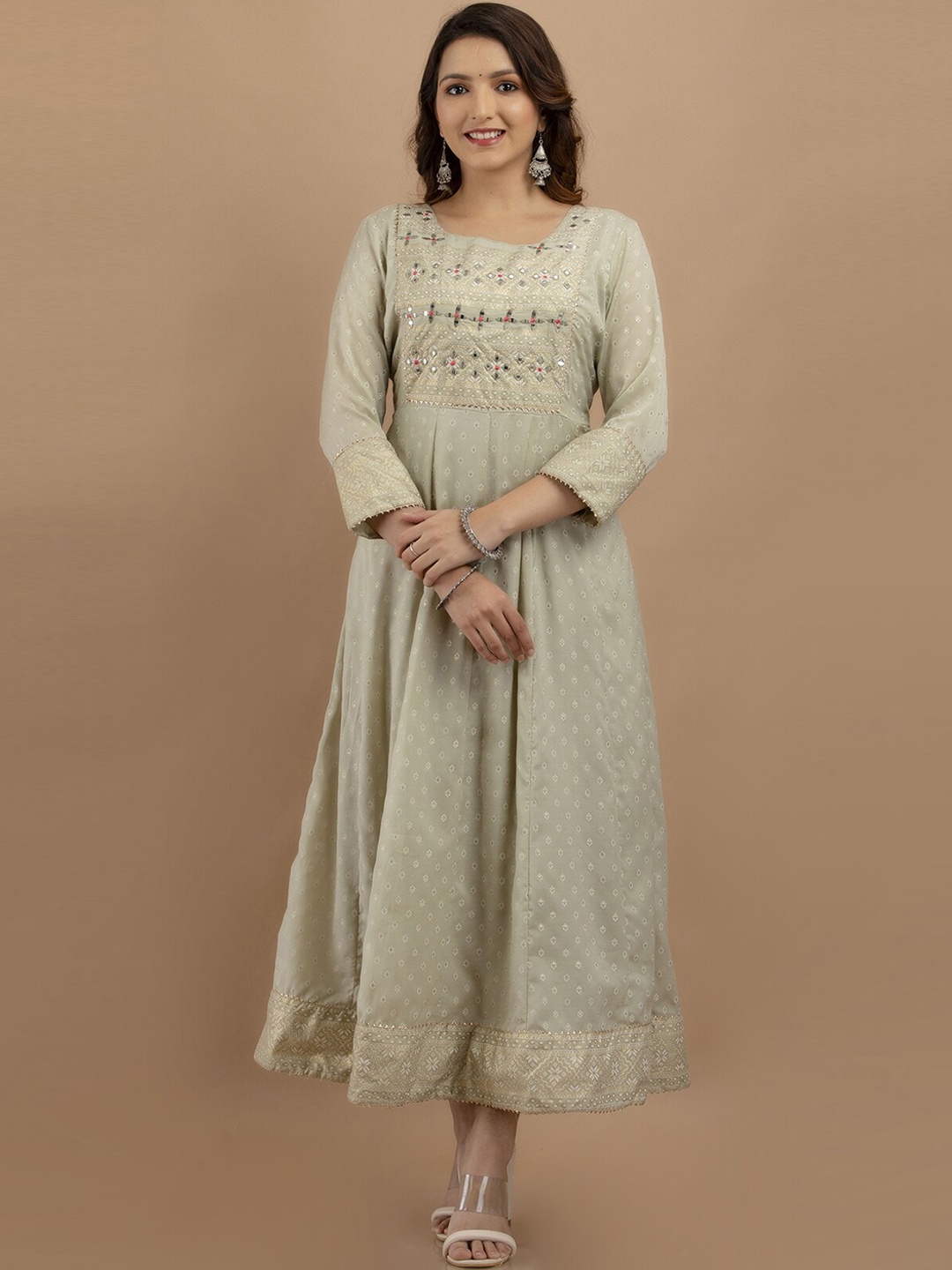 

PREKSHA A-line Printed Ethnic Dress, Grey