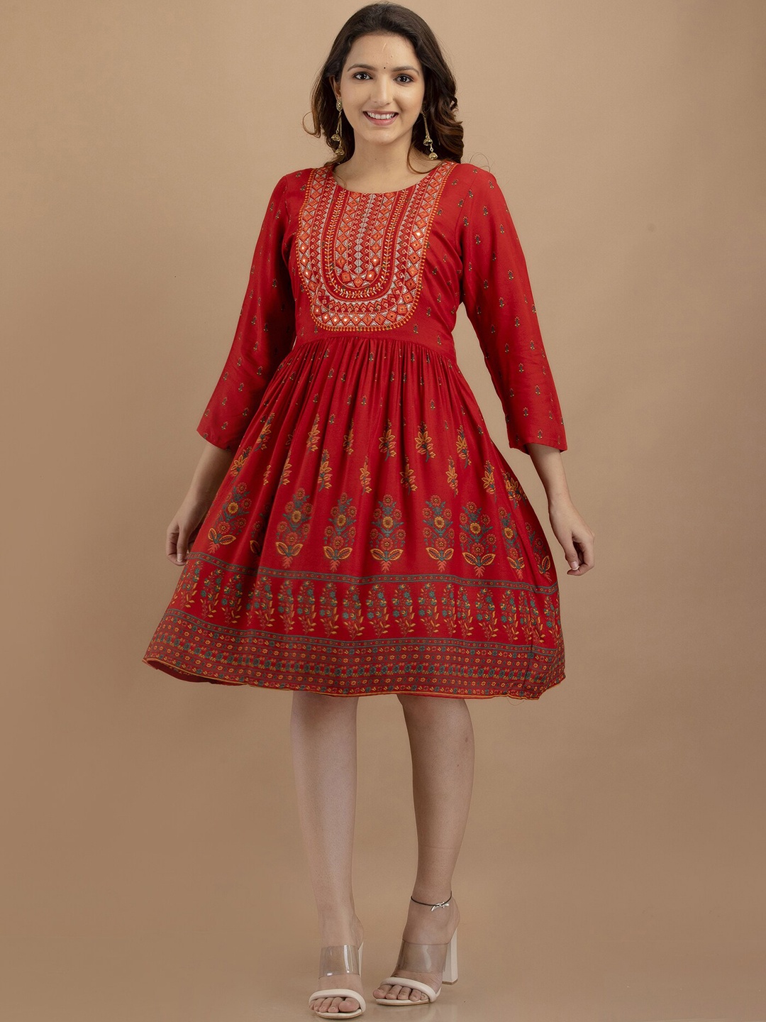 

PREKSHA Ethnic Motifs Printed Kurta, Red