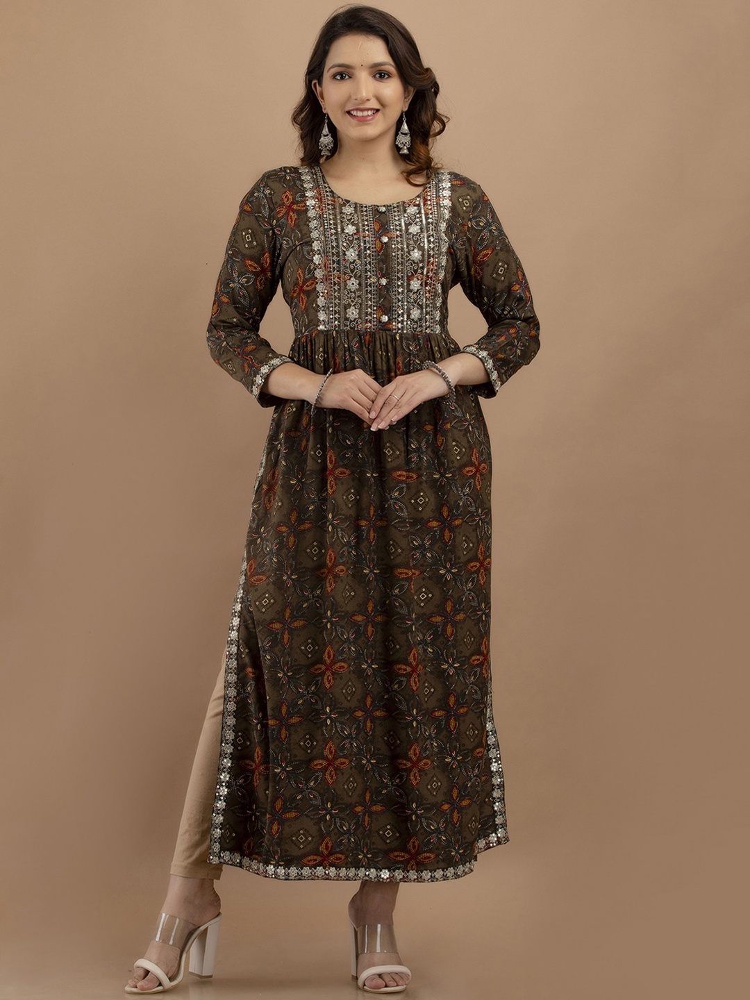 

PREKSHA Women Mustard Yellow Floral Printed Anarkali Kurta