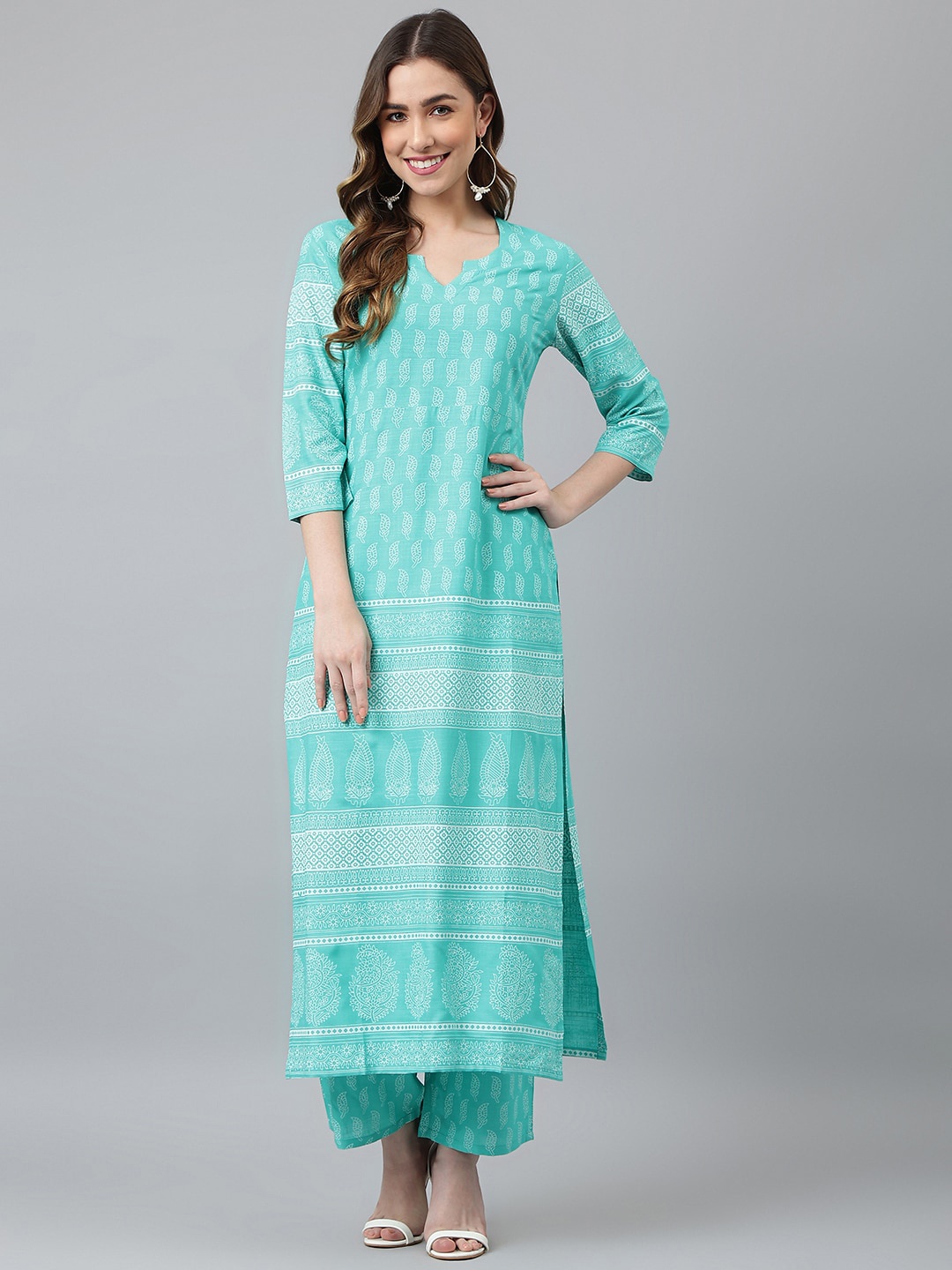 

Khushal K Women Ethnic Motifs Printed Kurta with Palazzos, Blue