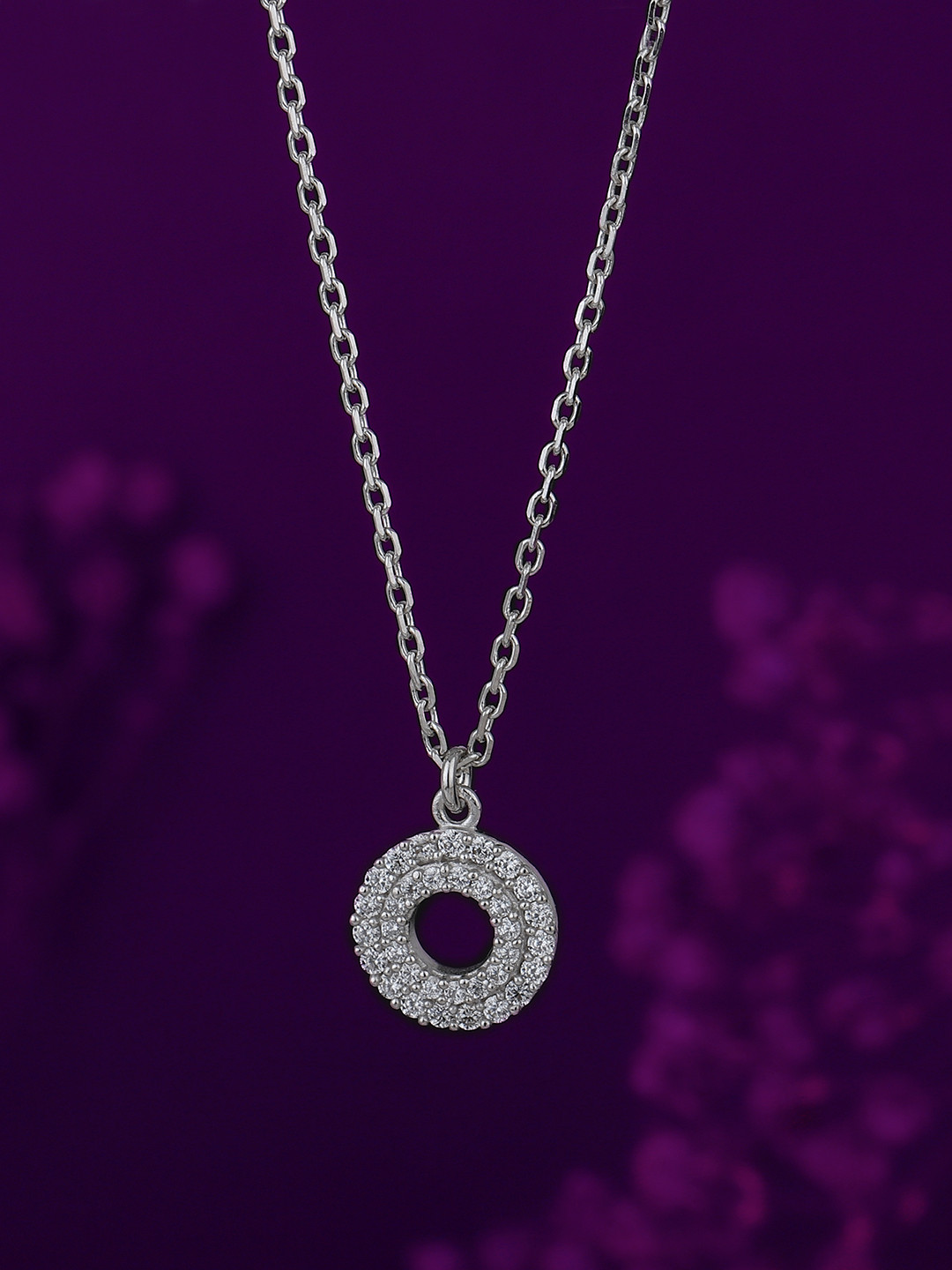 

Carlton London Women Rhodium-Plated CZ Studded Pendant with Chain, Silver