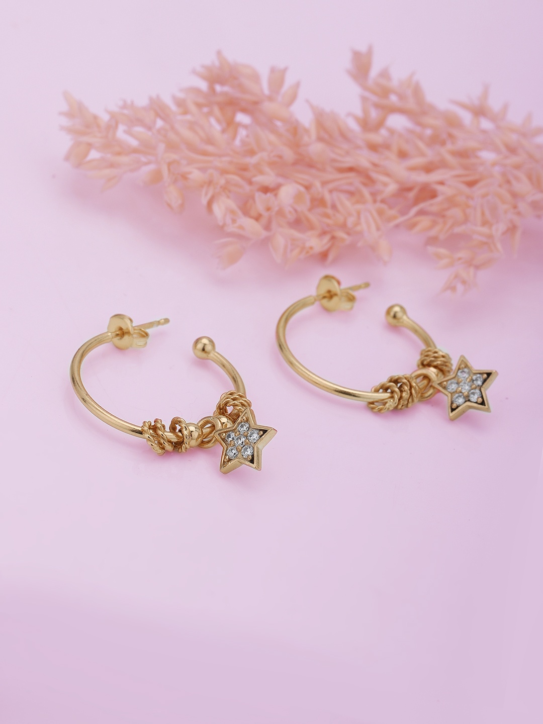 

Carlton London Gold-Toned Star Shaped CZ Studded Half Hoop Earrings