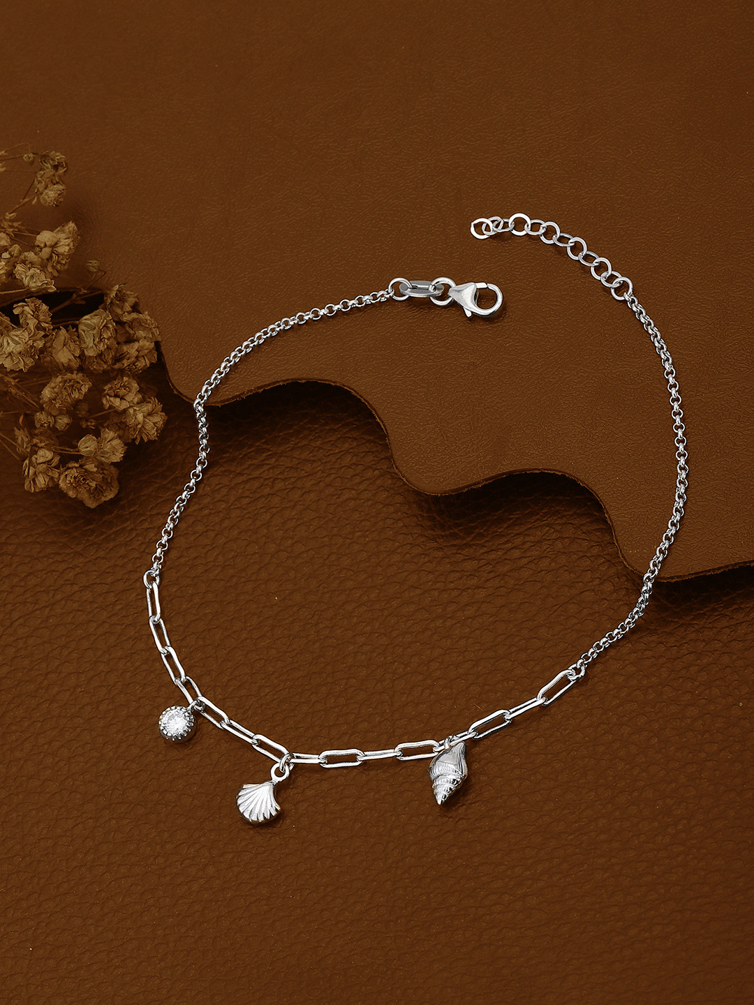 

Carlton London Rhodium-Plated Brass Anklet, Silver