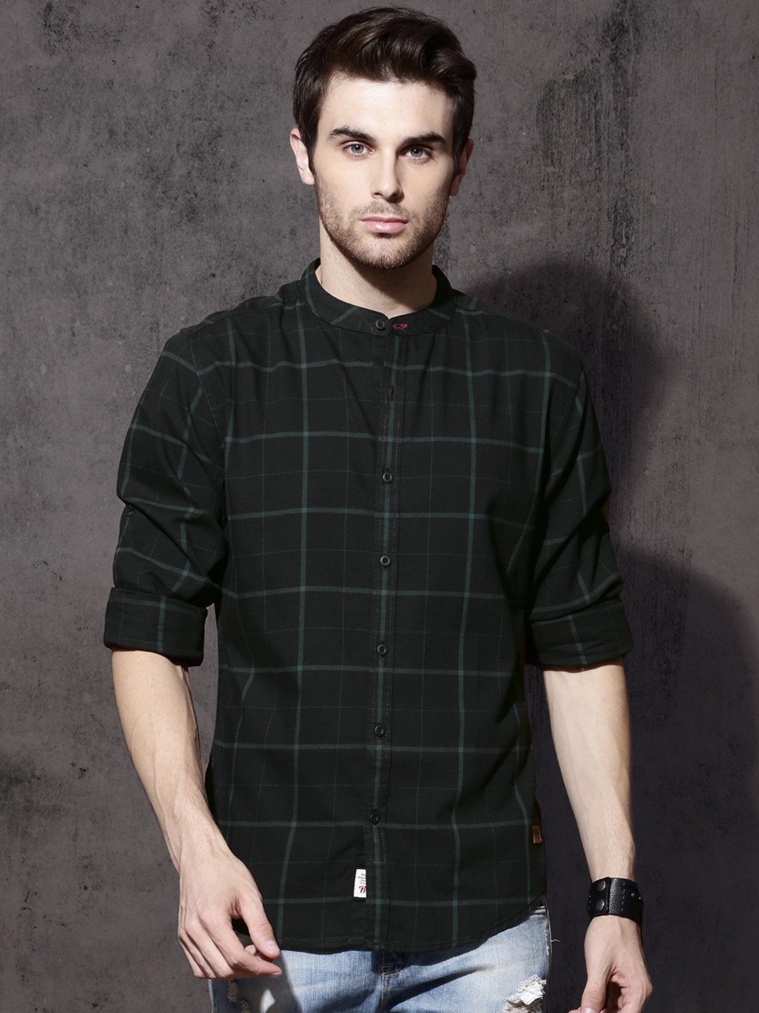 

Roadster Men Black & Green Checked Sustainable Casual Shirt