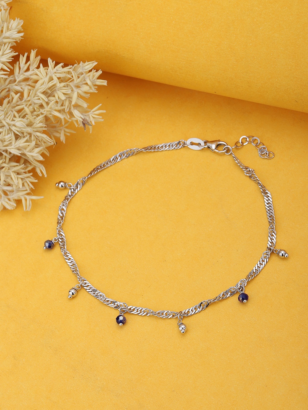 

Carlton London Rhodium-Plated Brass Anklet, Silver