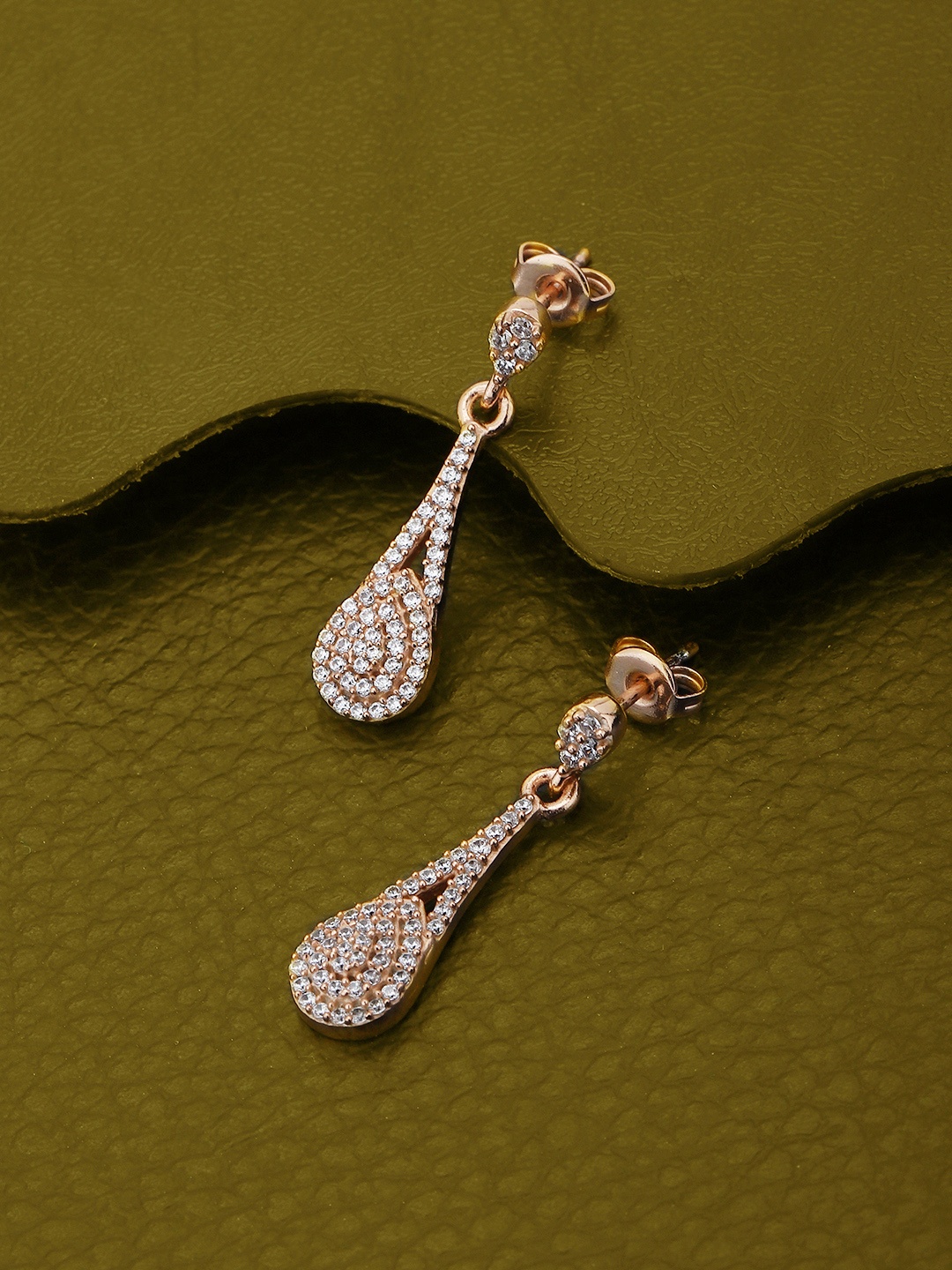 

Carlton London Teardrop Shaped Drop Earrings, Rose gold