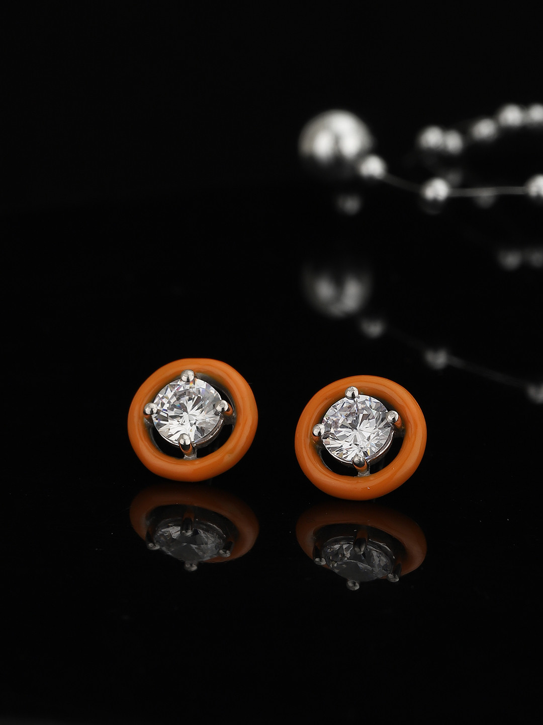 

Carlton London Circular Enamelled Rhodium-Plated Studs, Silver