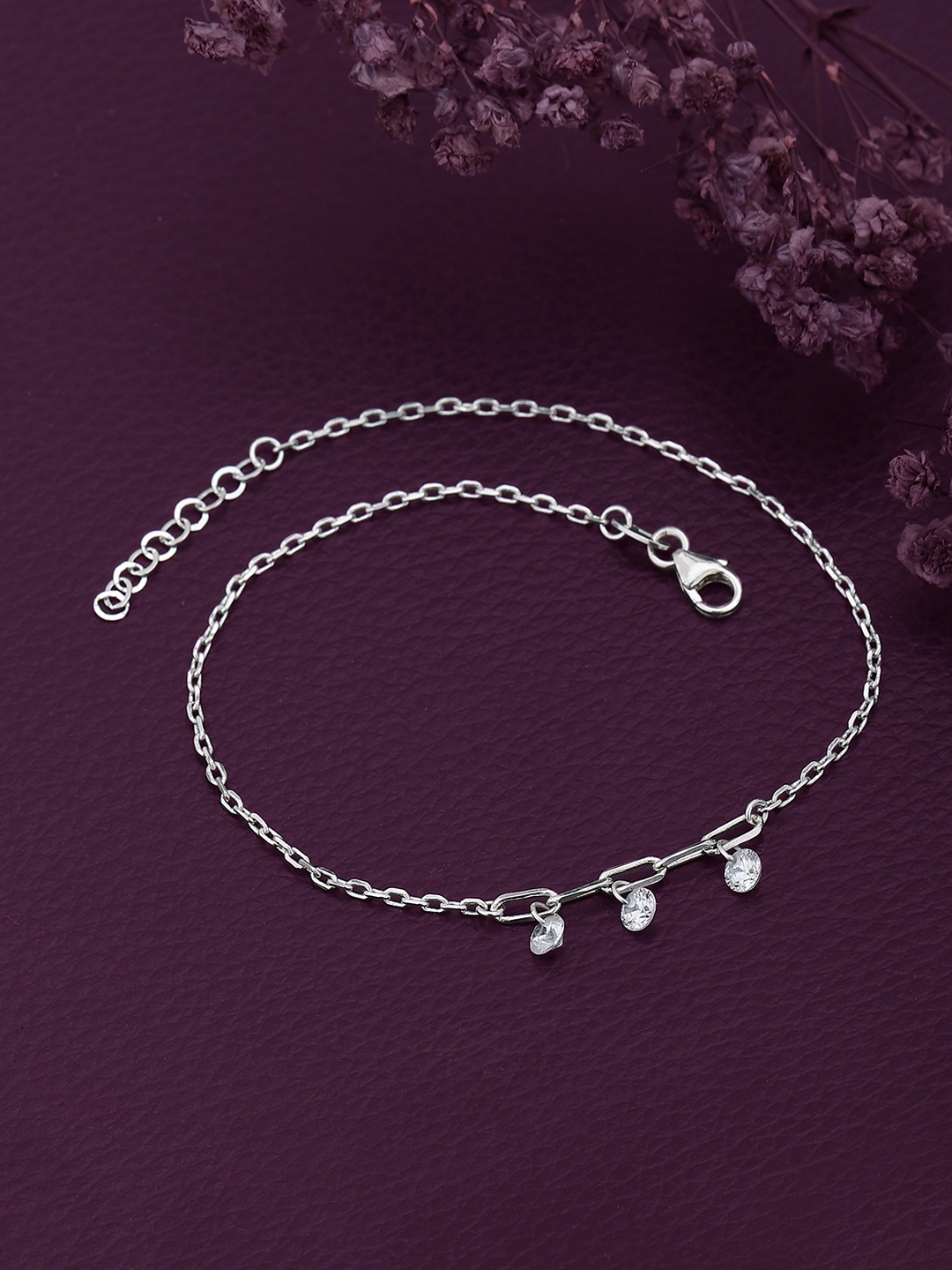 

Carlton London Rhodium-Plated Brass Anklet, Silver