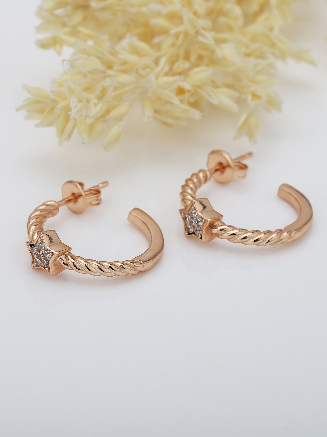 

Carlton London Star Shaped Half Hoop Earrings, Rose gold