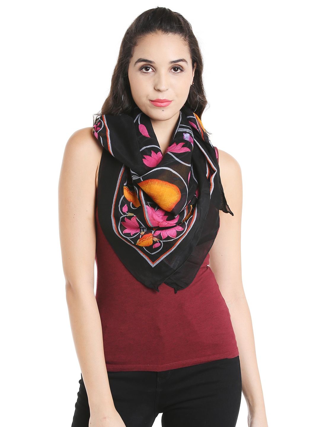 

Noi Black & Pink Printed Scarf