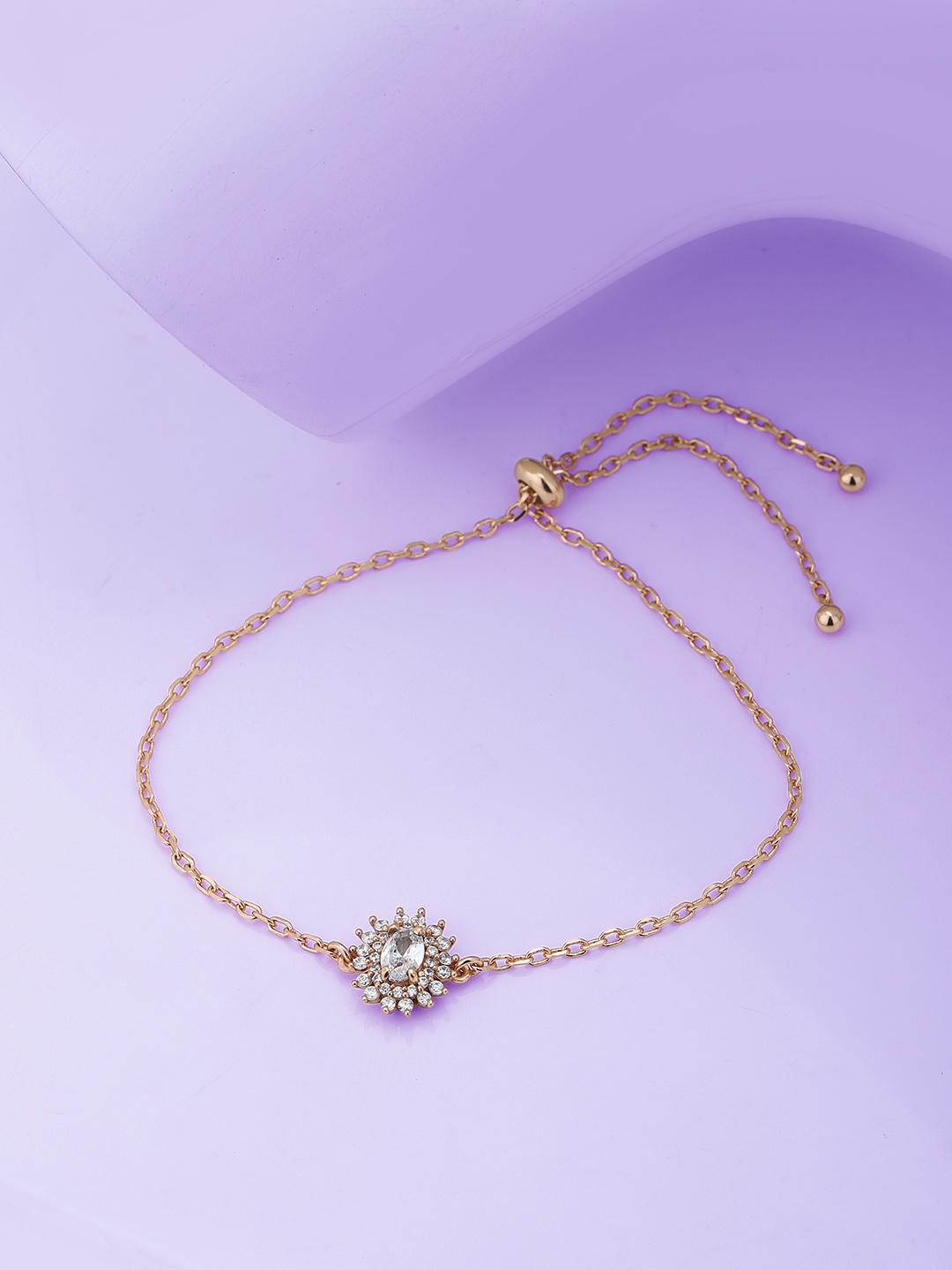 

Carlton London Women Brass Cubic Zirconia Rose Gold-Plated Charm Bracelet