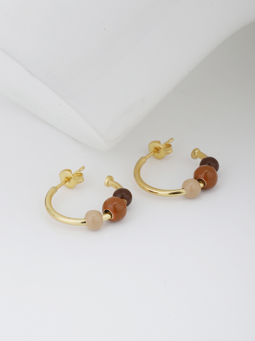 

Carlton London Gold-Toned & Brown Contemporary Half Hoop Earrings