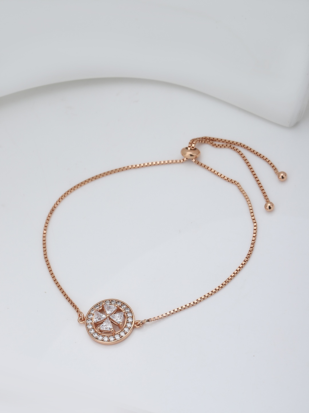 

Carlton London Women Brass Cubic Zirconia Rose Gold-Plated Charm Bracelet