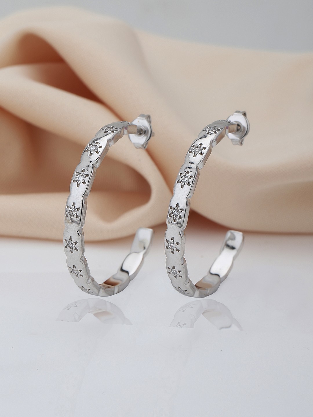 

Carlton London Contemporary Half Hoop Earrings, Silver