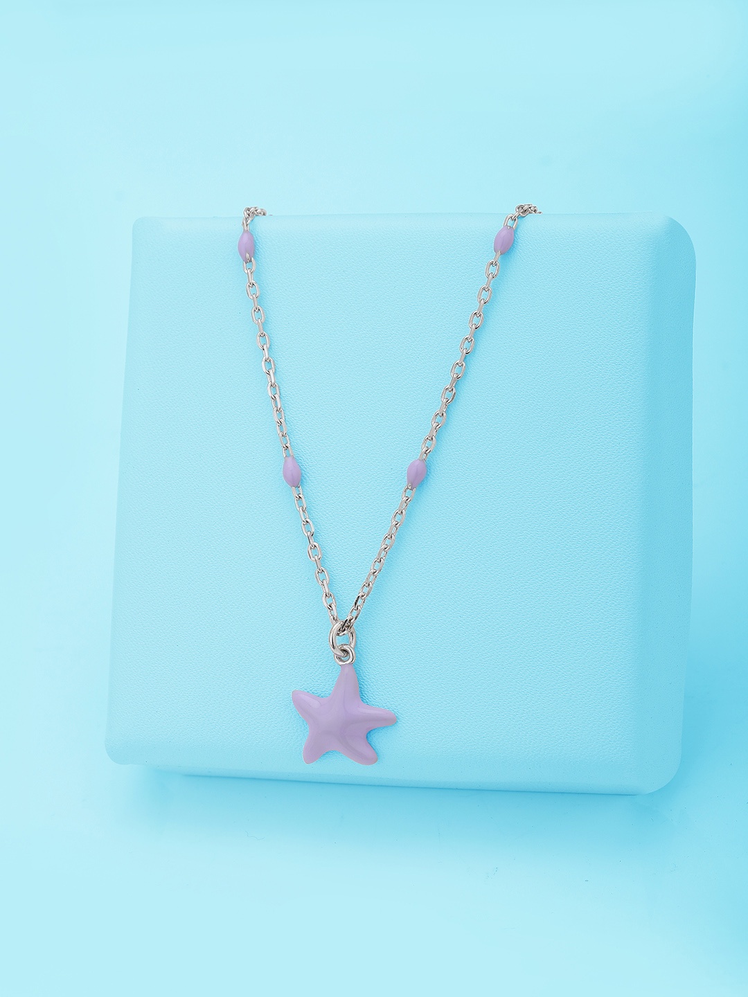 

Carlton London Brass Rhodium-Plated Enamelled Necklace, Silver
