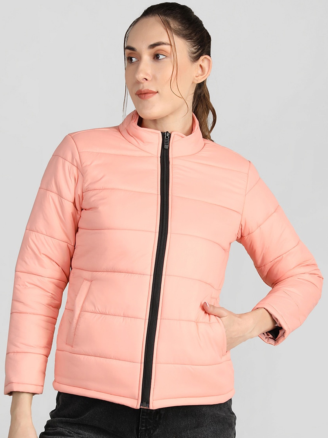 

CHKOKKO Women Solid Lightweight Padded Jacket, Peach