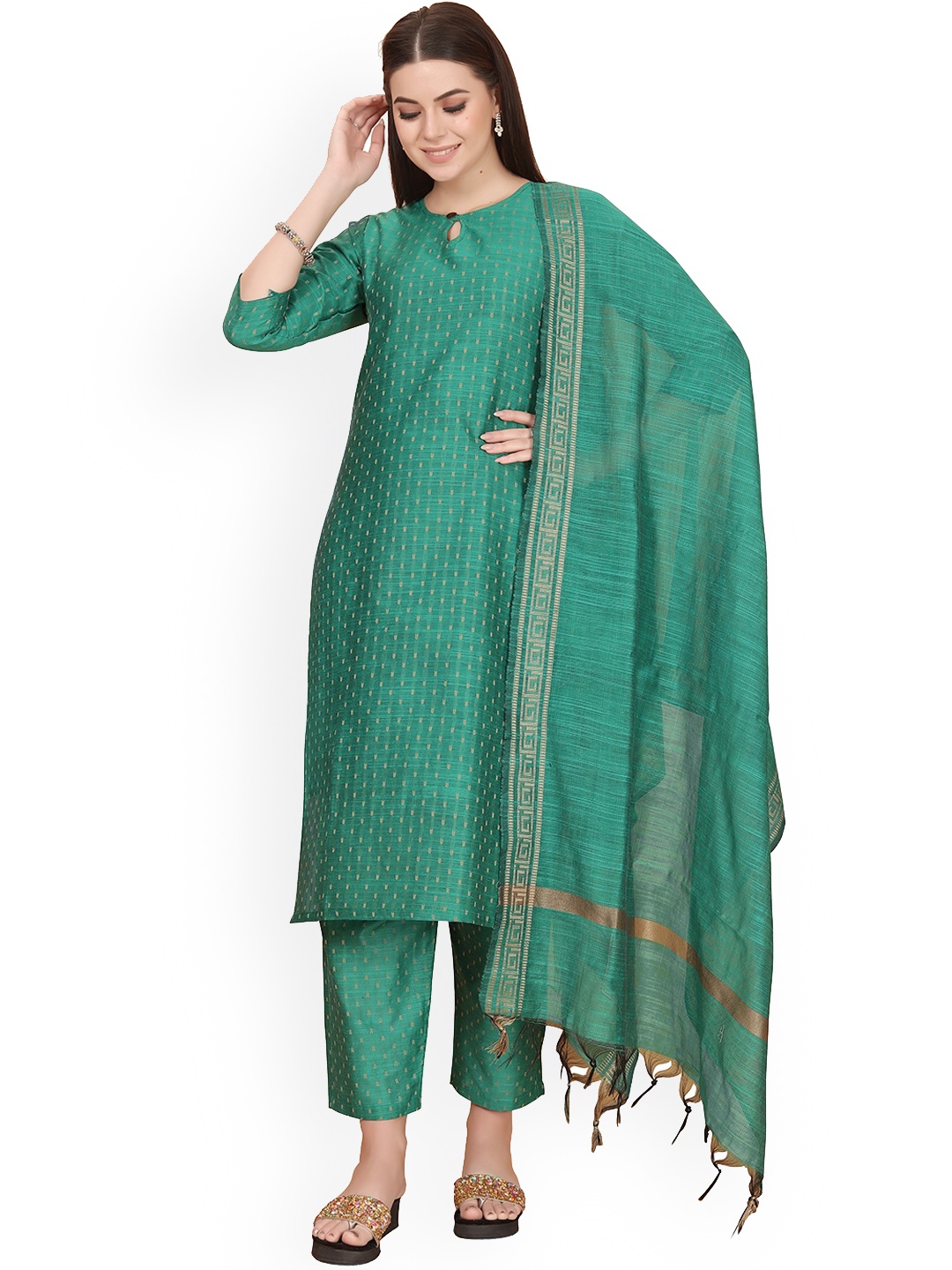 

Atsevam Cotton Kurta with Palazzos & With Dupatta, Green