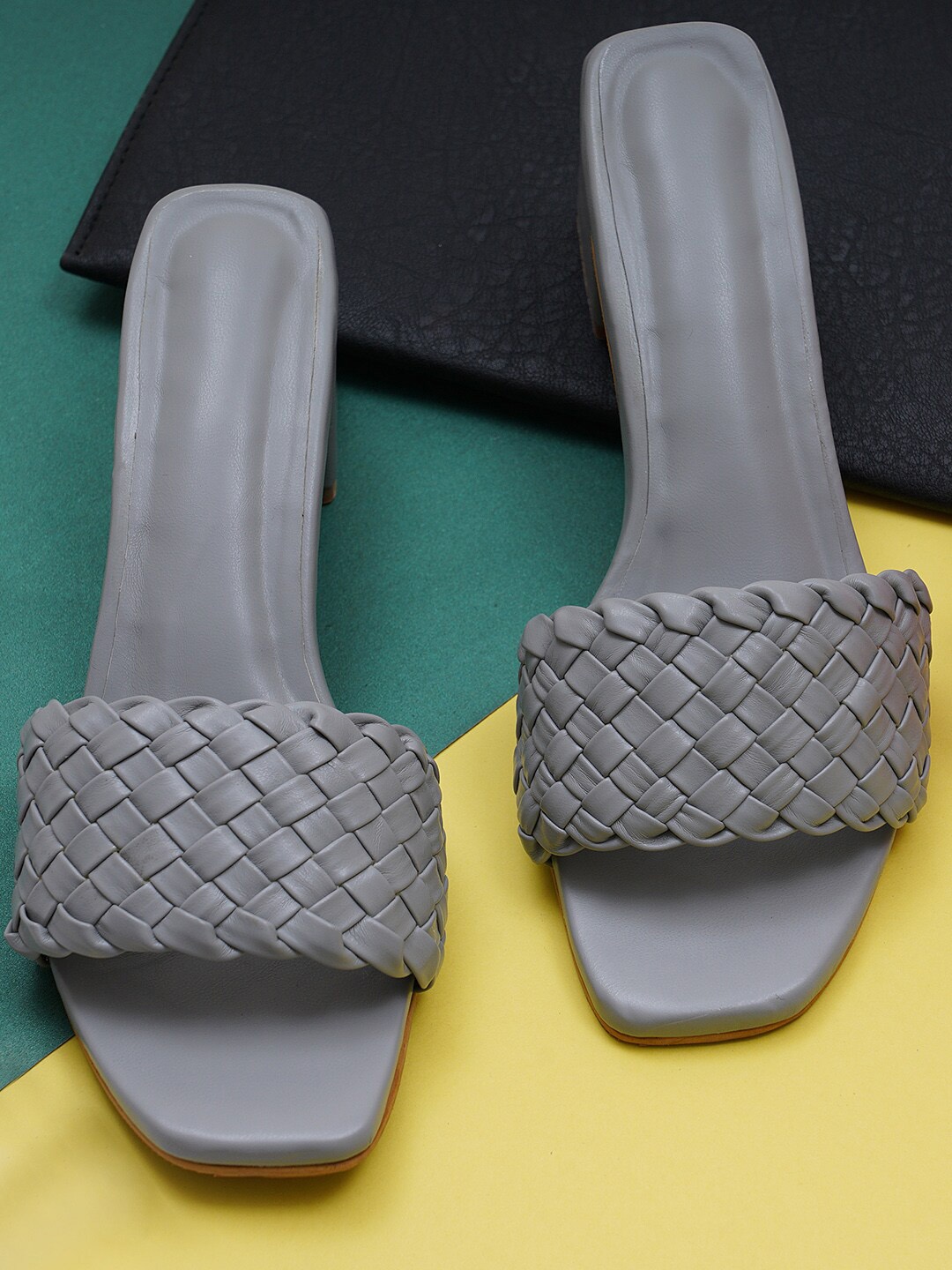 

Misto Woven Design Block Heels, Grey
