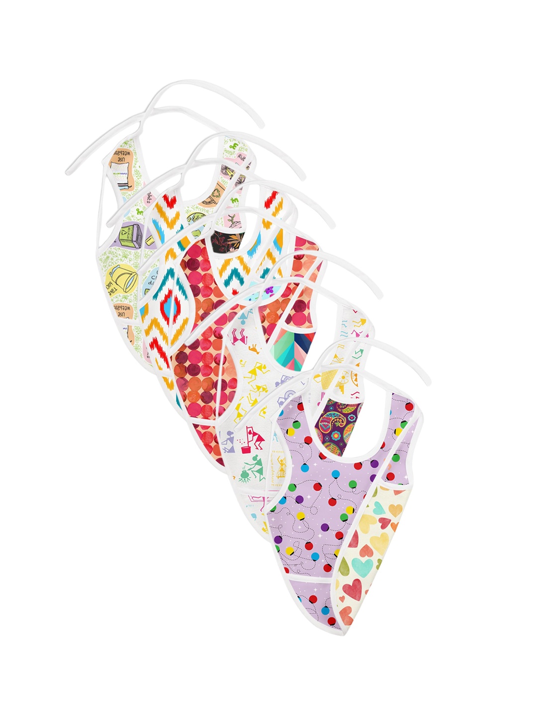 

SuperBottoms Pack Of 5 Water Proof Reversible Cloth Bibs With Crumb Catcher, White
